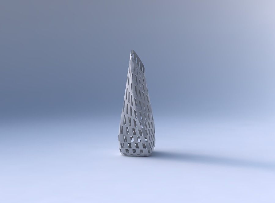 Vase twisted top bent rectangle with checker grid lattice 3D print model_4