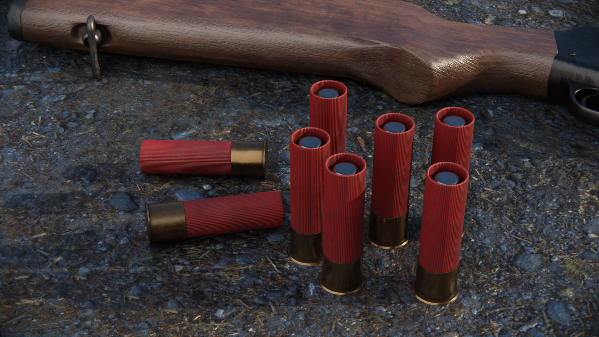 Shotgun with cartridges - Low Poly - 4k Textures  3D model_4