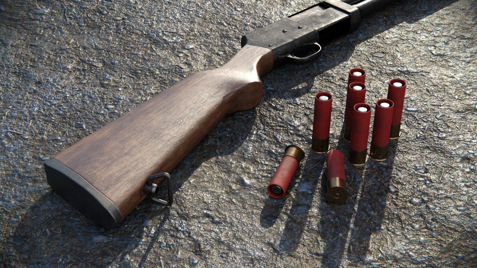 Shotgun with cartridges - Low Poly - 4k Textures  3D model_3