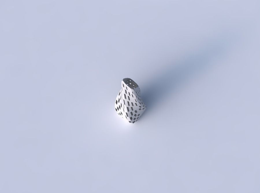 Vase twisted top bent rectangle with checker grid lattice 2 3D print model_2