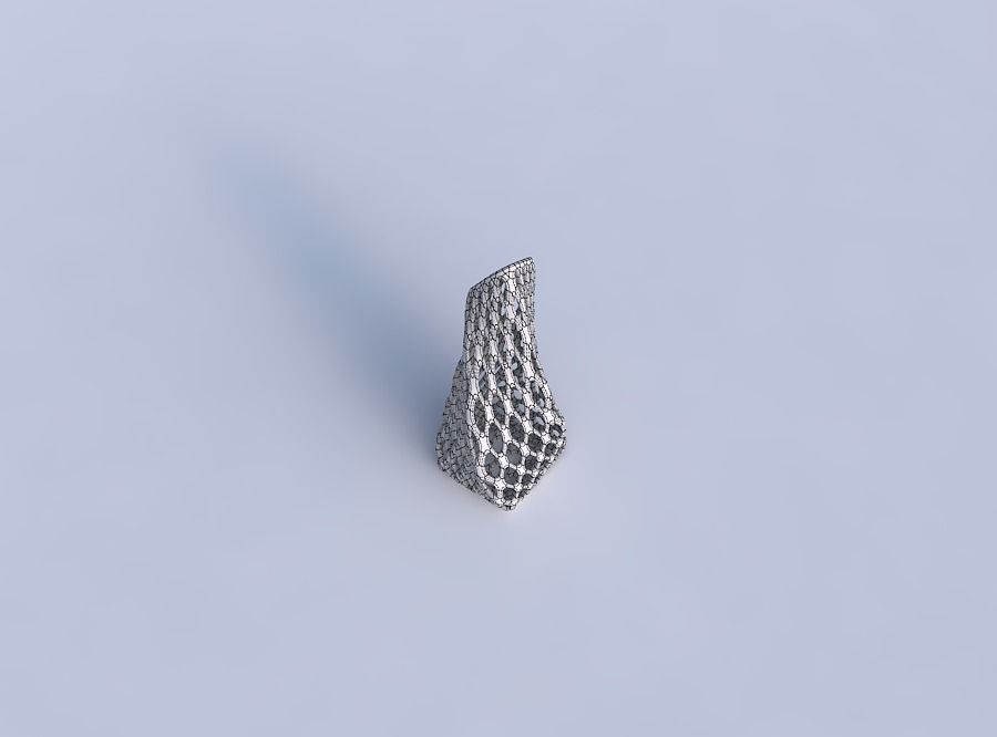 Vase twisted top bent rectangle with bubble grid lattice 3D print model_6