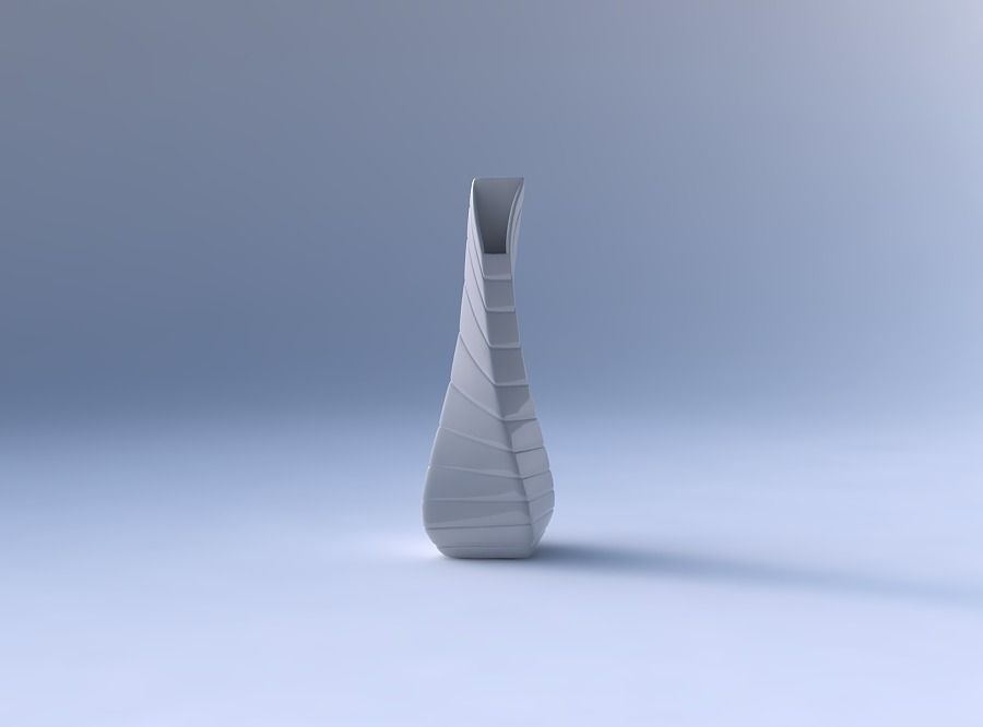 Vase twisted top bent rectangle 2 with smooth horizontal dents 3D print model_4
