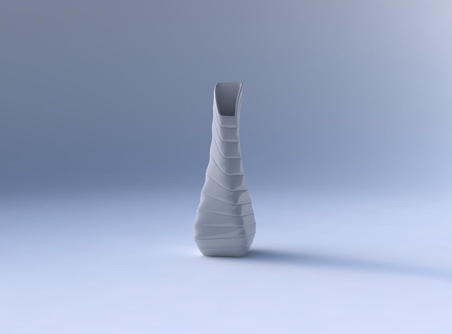 Vase twisted top bent rectangle 2 with smooth horizontal dents 2 3D print model_4