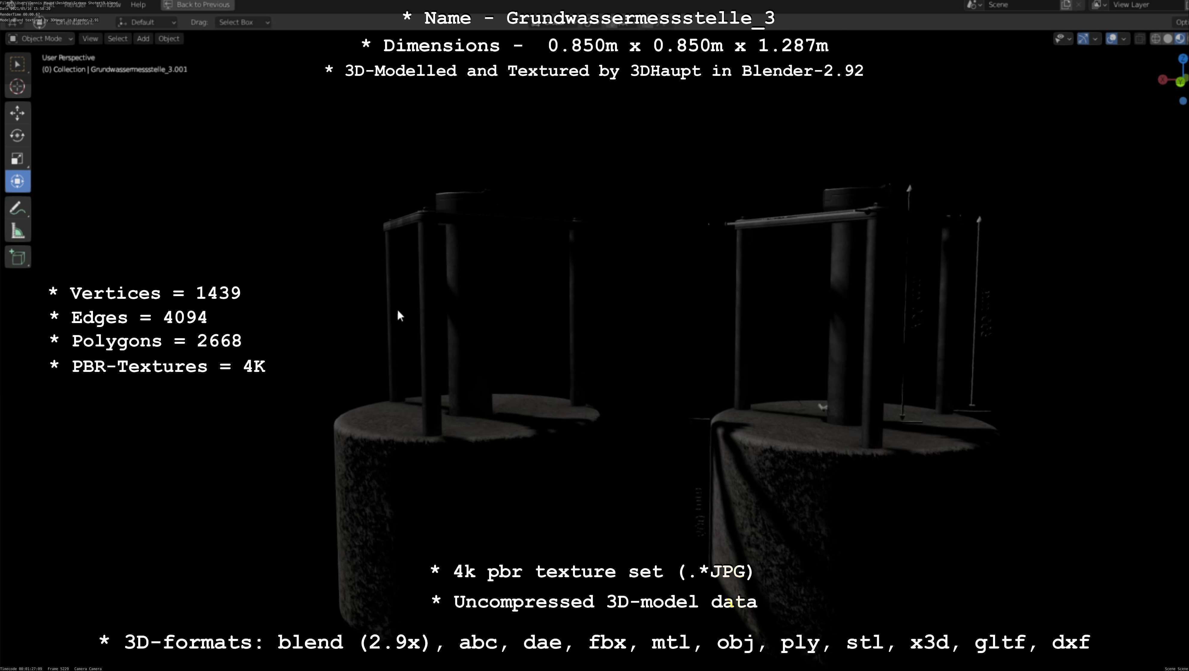 Groundwater monitoring well 3 version 2  Low-poly 3D model_79