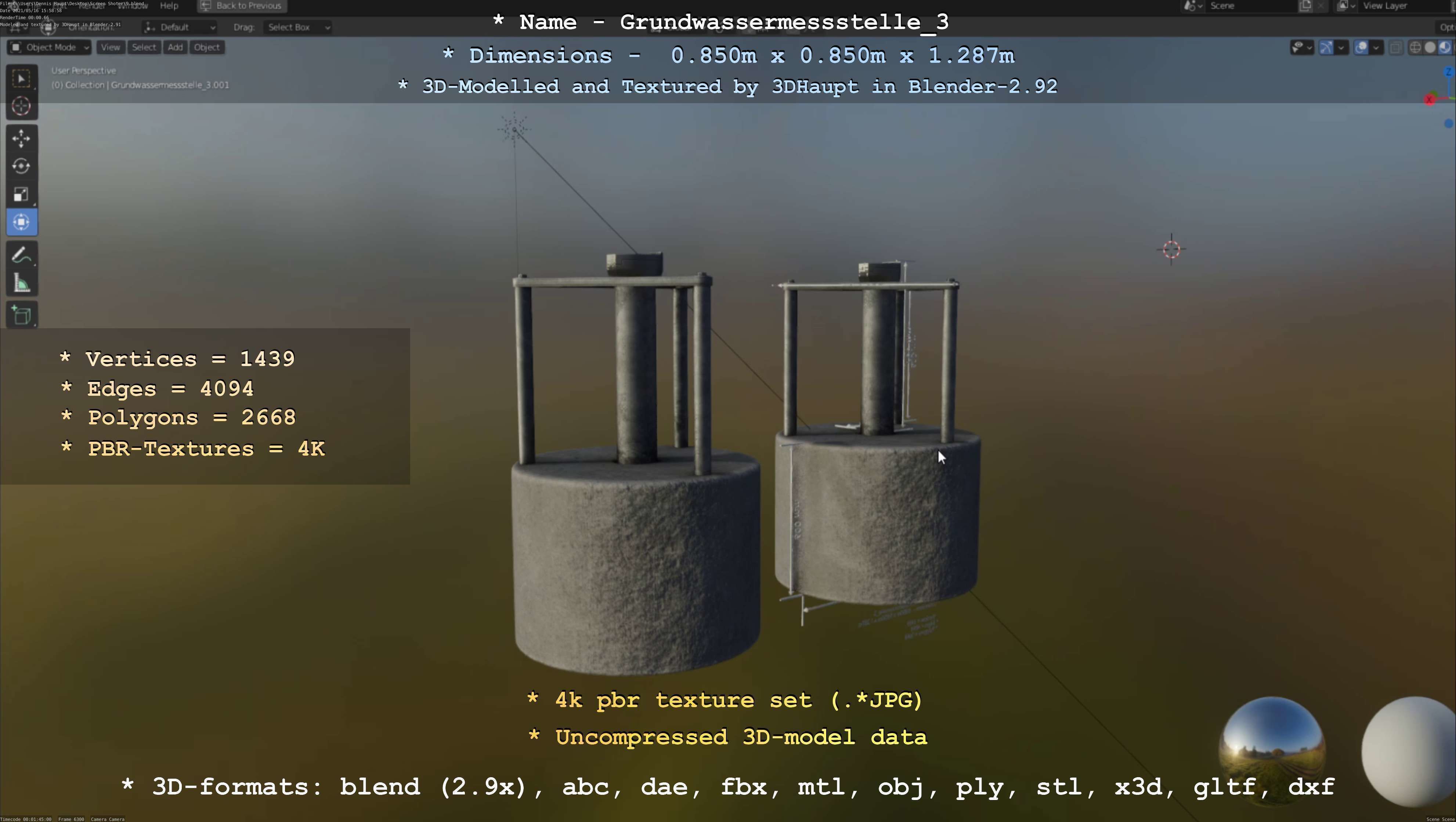 Groundwater monitoring well 3 version 2  Low-poly 3D model_115