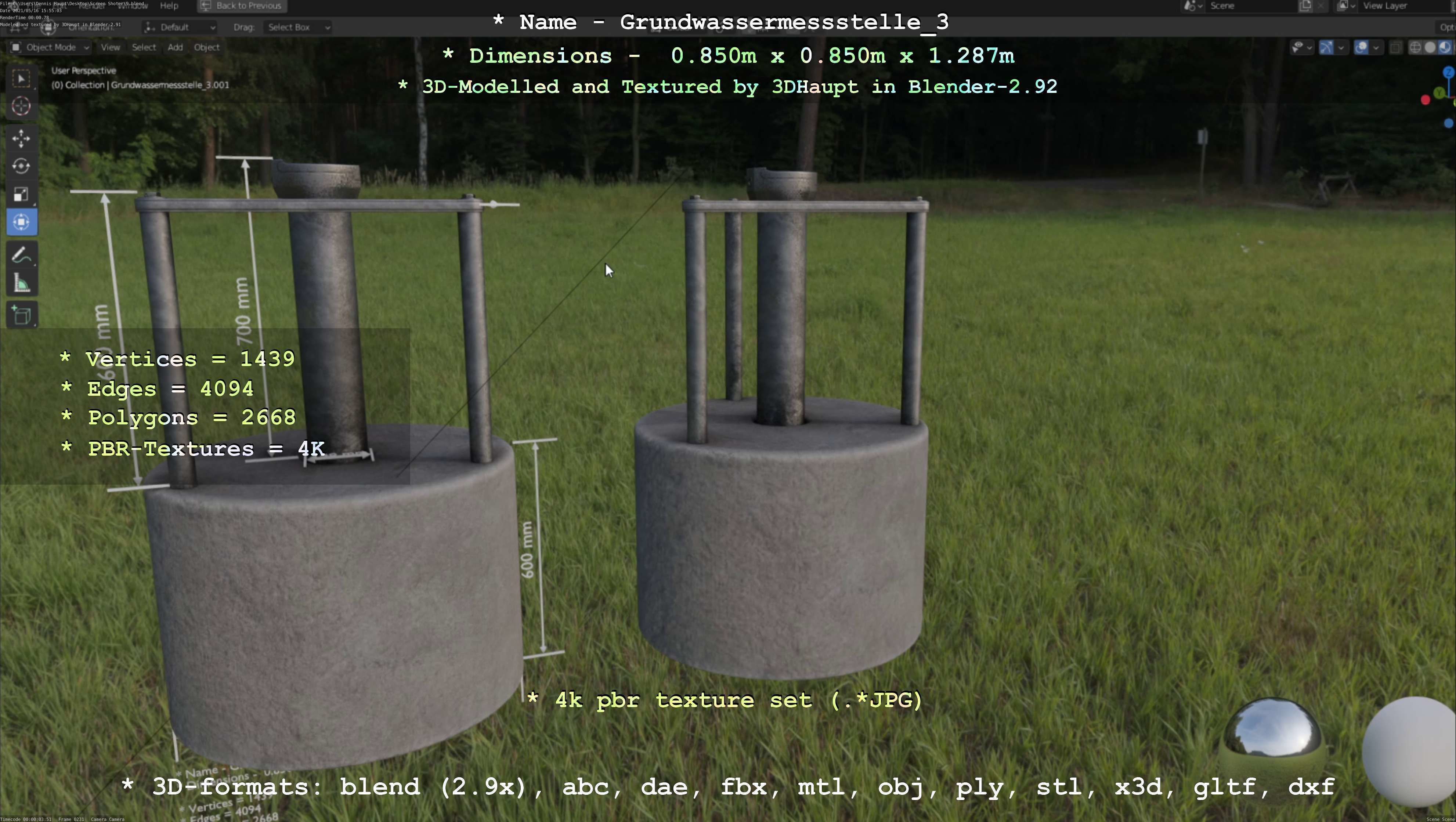 Groundwater monitoring well 3 version 2  Low-poly 3D model_124