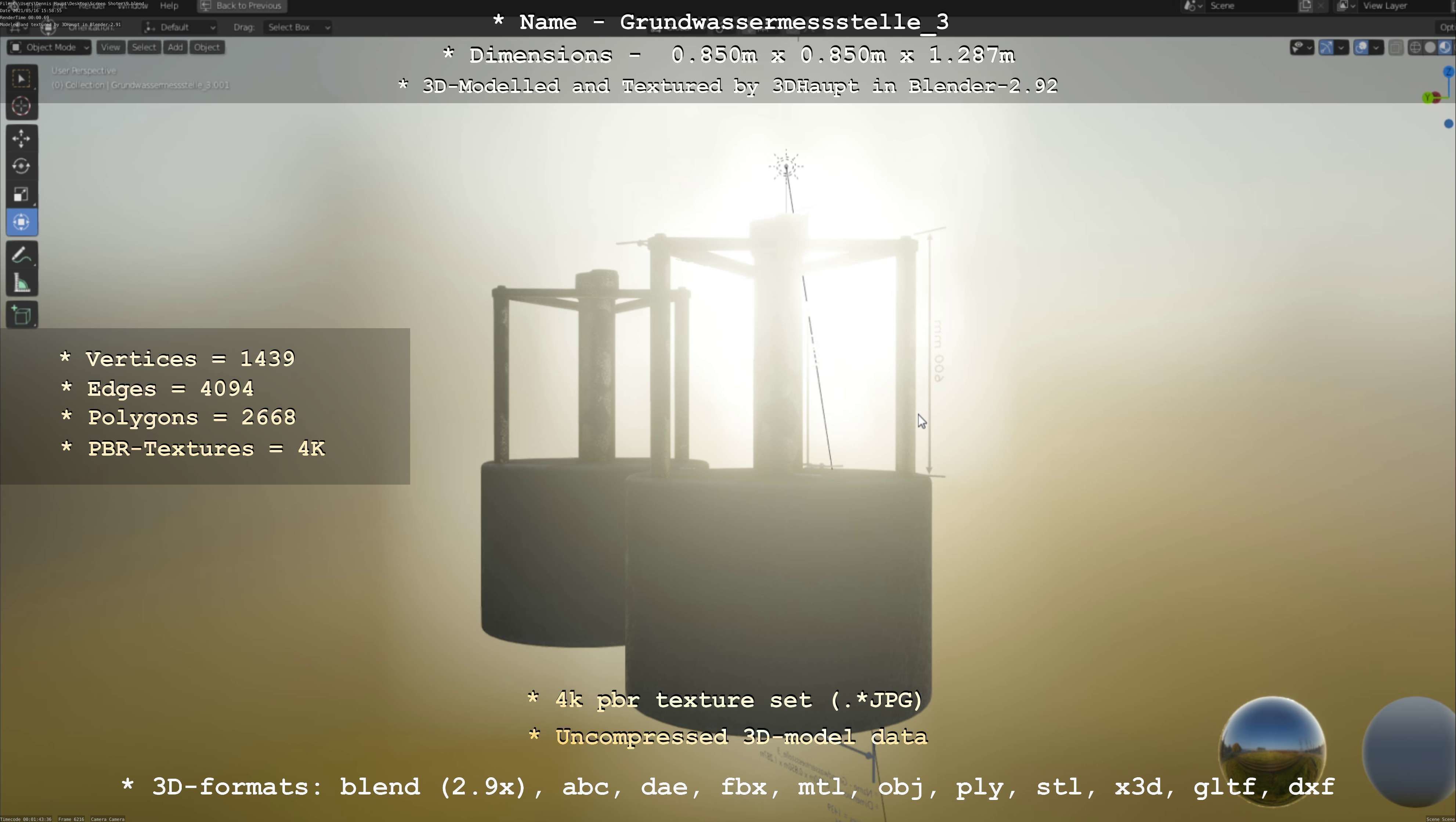 Groundwater monitoring well 3 version 2  Low-poly 3D model_111
