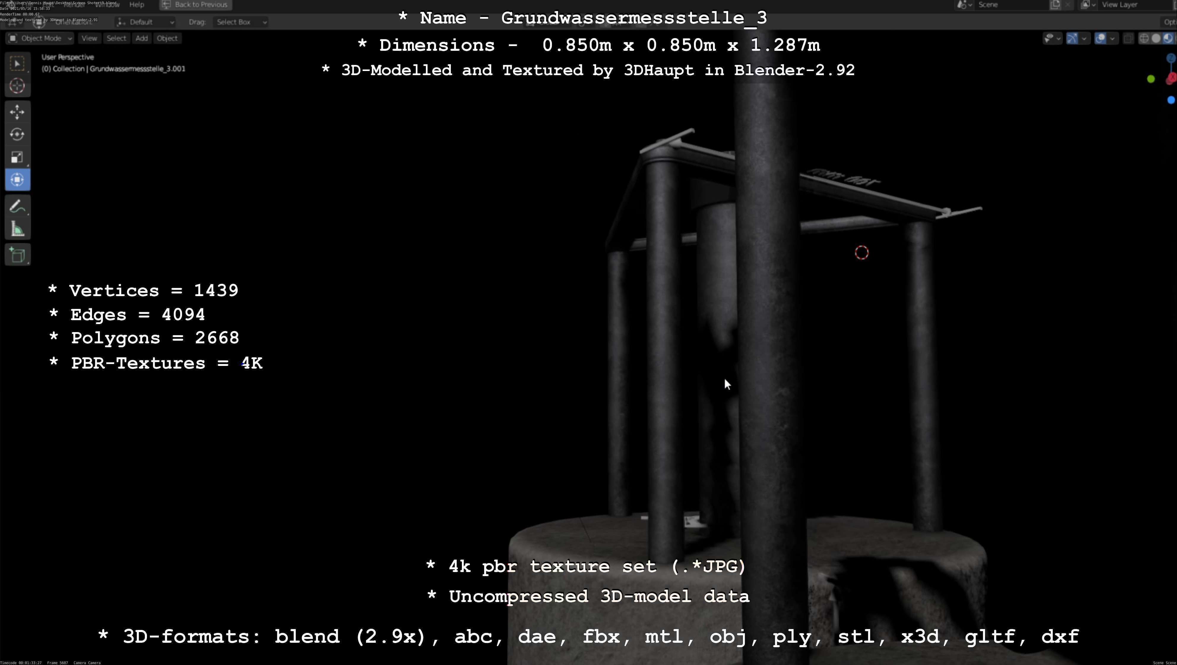 Groundwater monitoring well 3 version 2  Low-poly 3D model_96