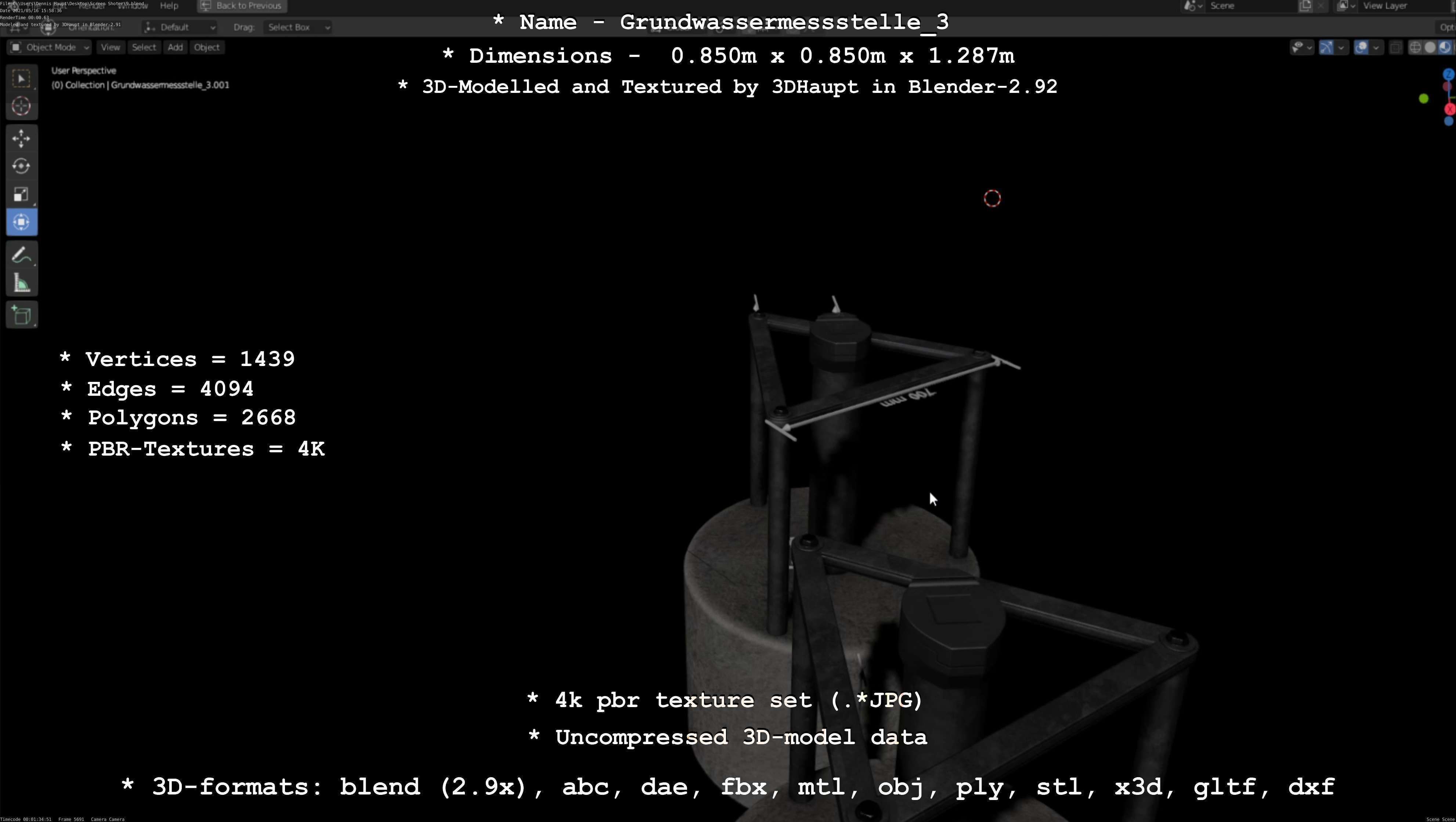 Groundwater monitoring well 3 version 2  Low-poly 3D model_97
