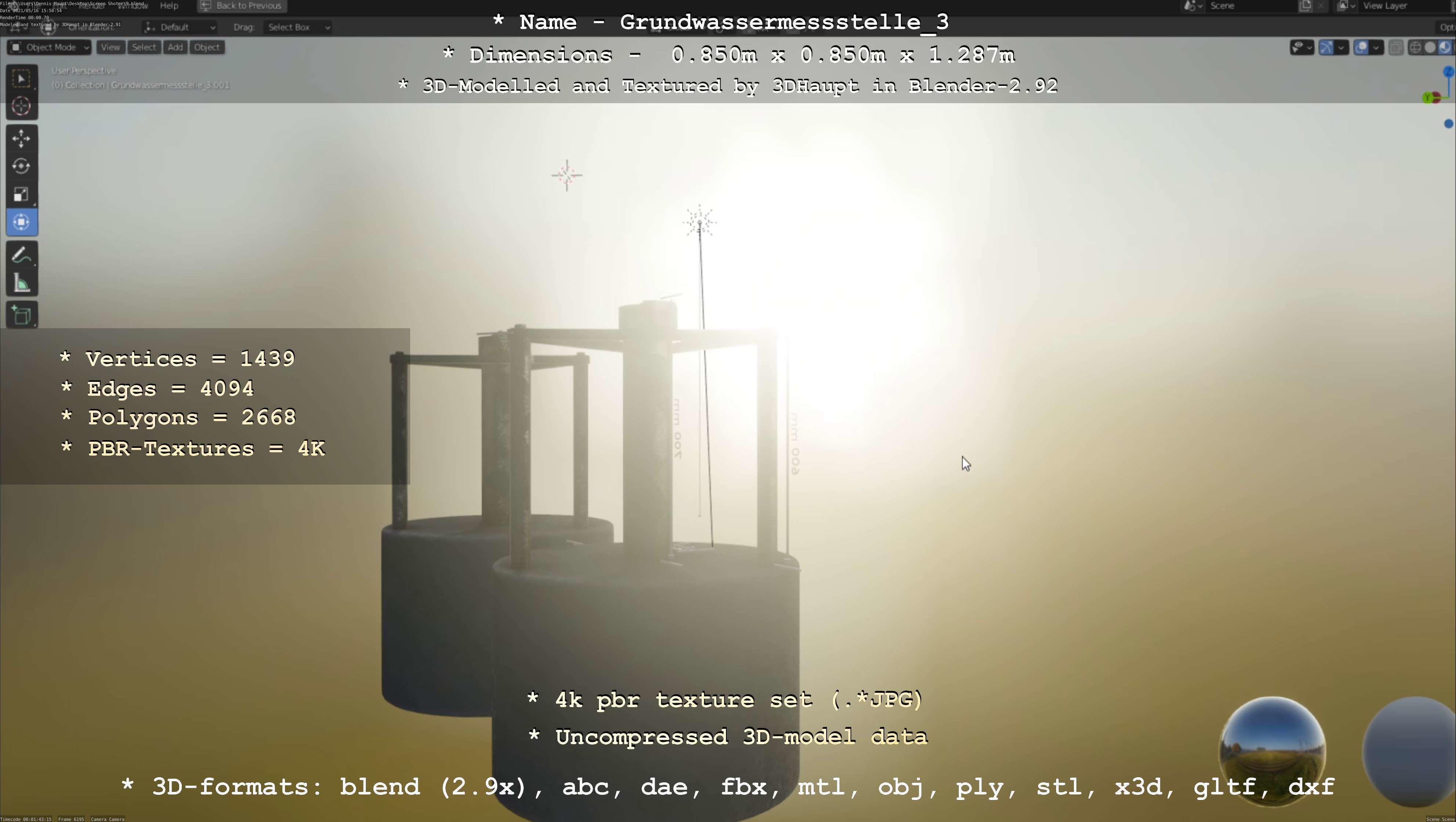 Groundwater monitoring well 3 version 2  Low-poly 3D model_122