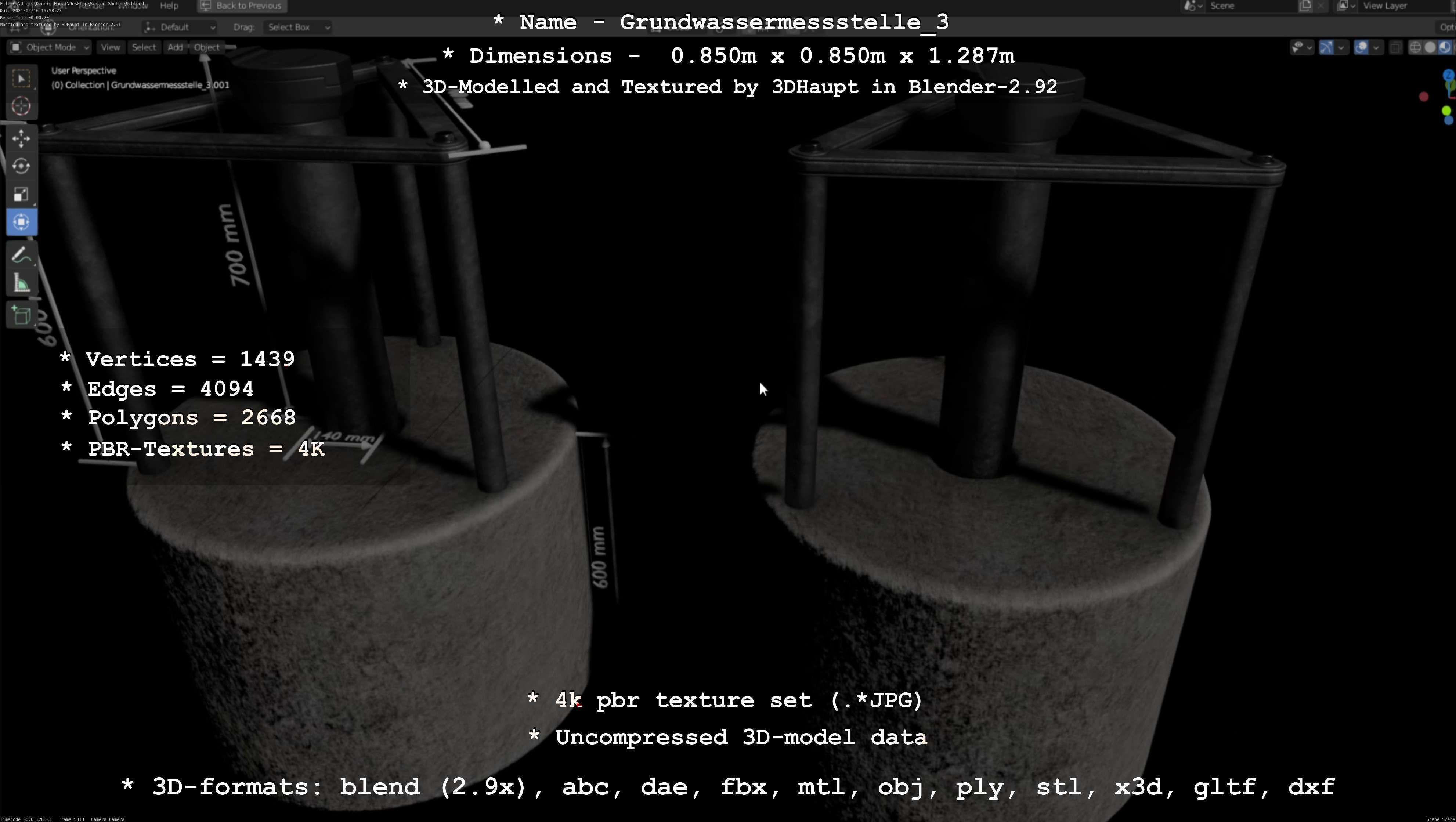 Groundwater monitoring well 3 version 2  Low-poly 3D model_88