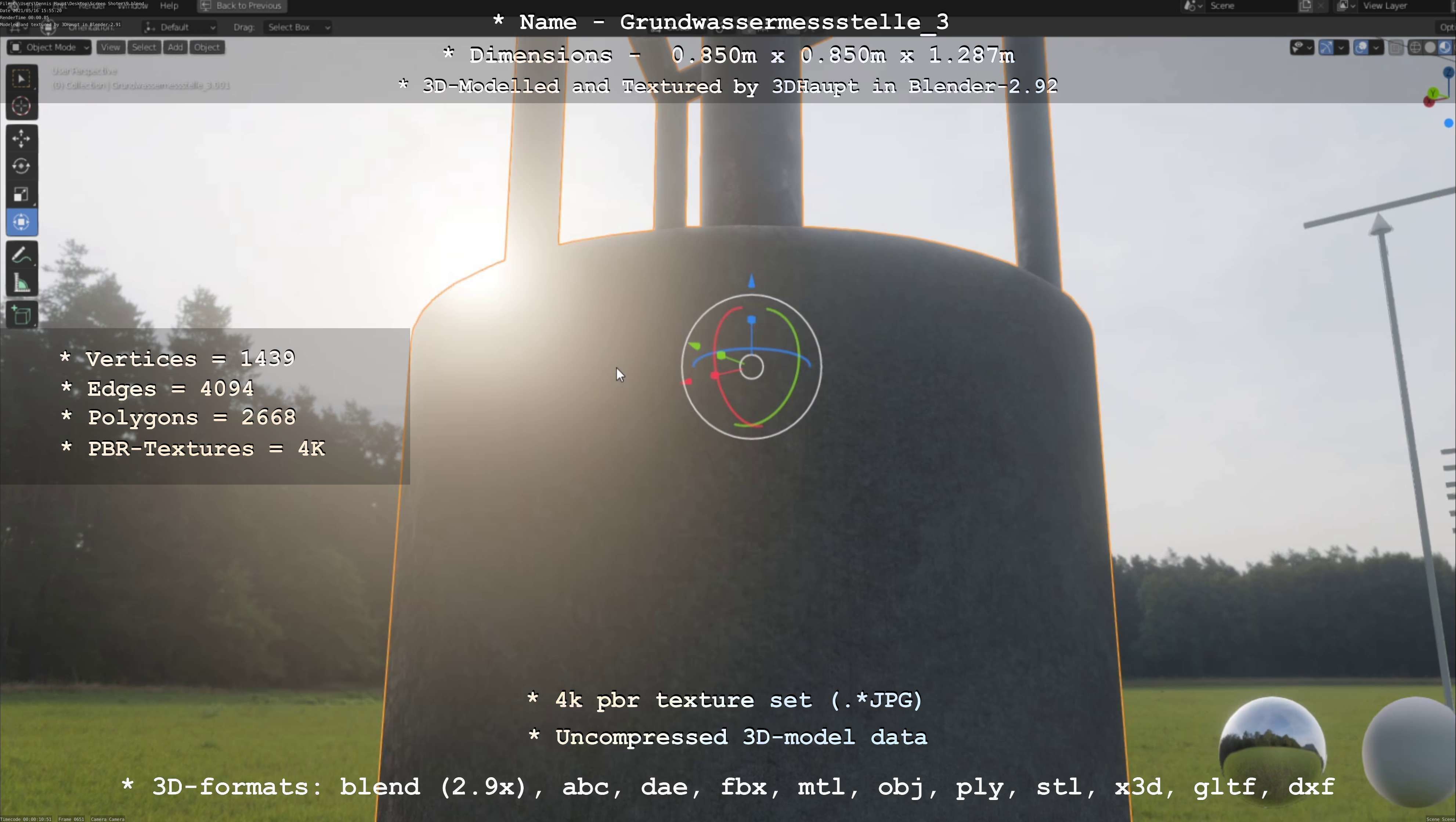 Groundwater monitoring well 3 version 2  Low-poly 3D model_132