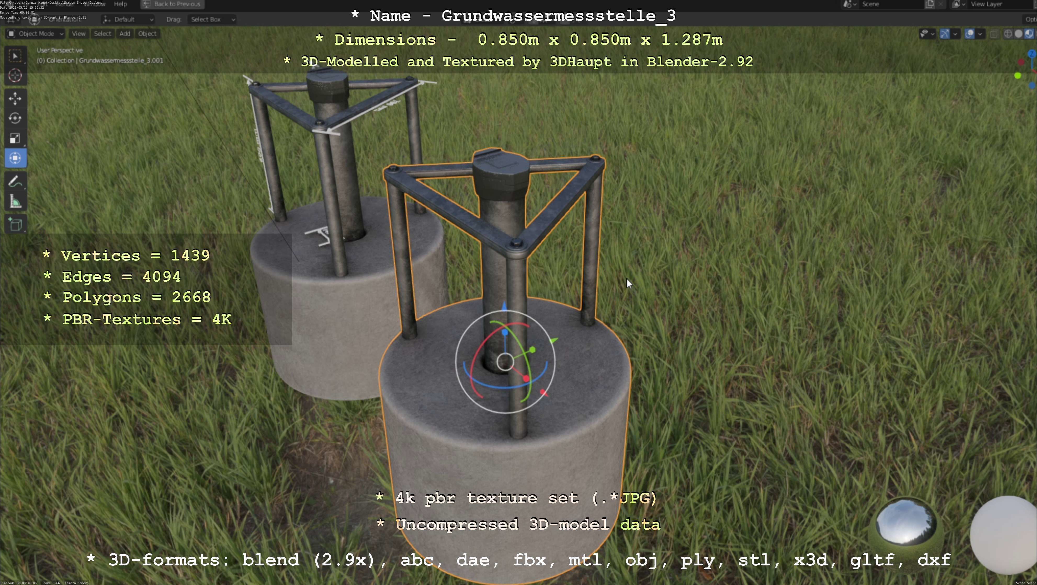 Groundwater monitoring well 3 version 2  Low-poly 3D model_141