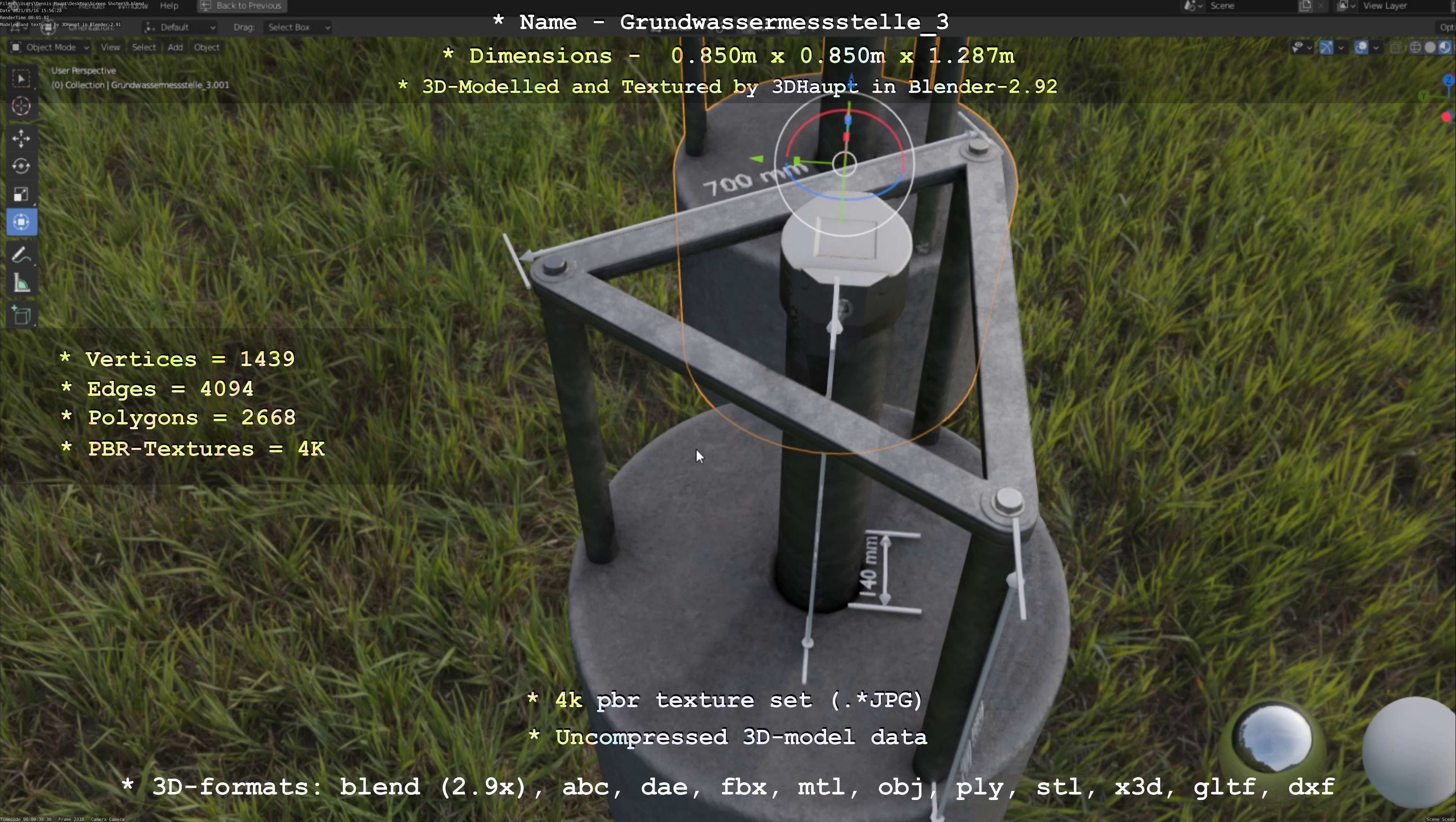 Groundwater monitoring well 3 version 2  Low-poly 3D model_81