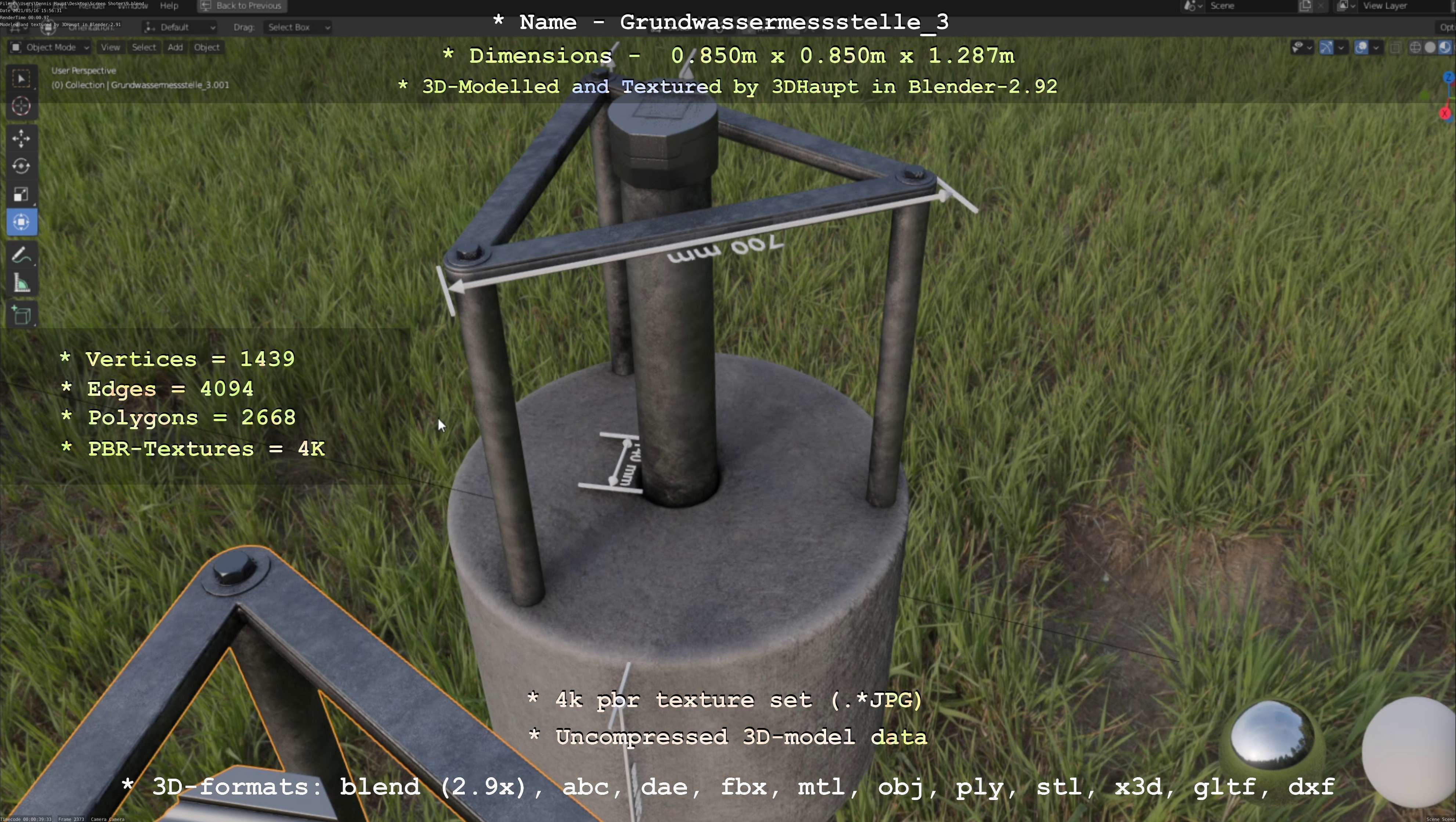 Groundwater monitoring well 3 version 2  Low-poly 3D model_91
