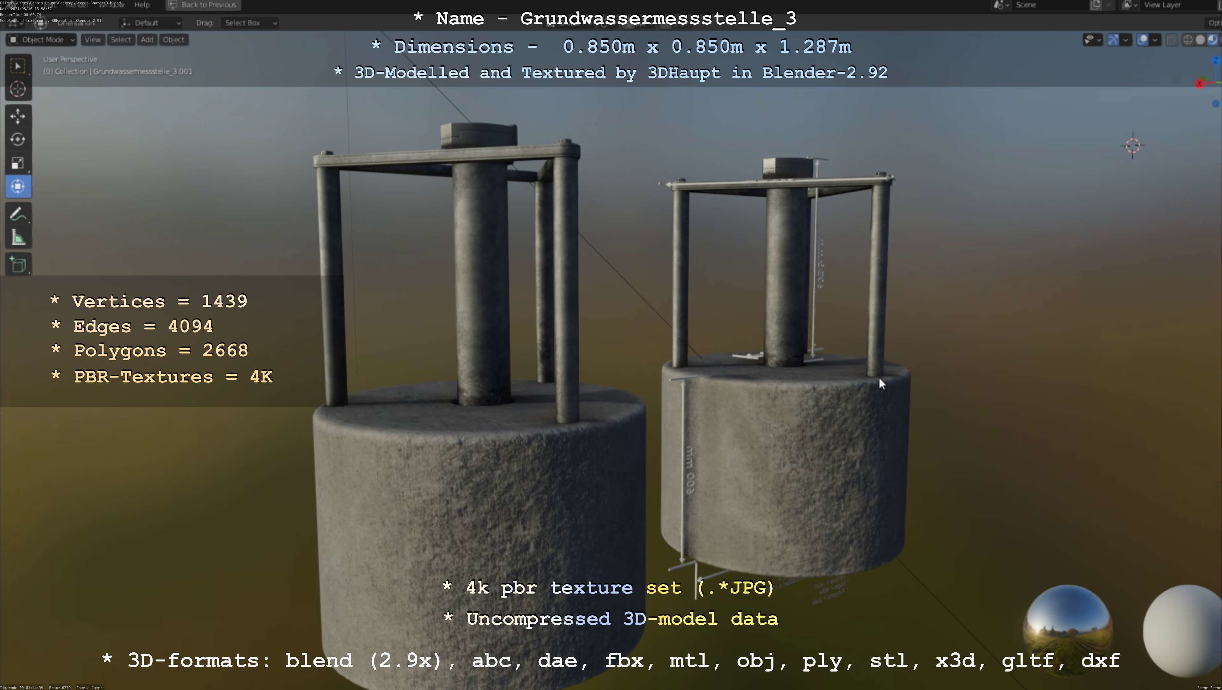 Groundwater monitoring well 3 version 2  Low-poly 3D model_114
