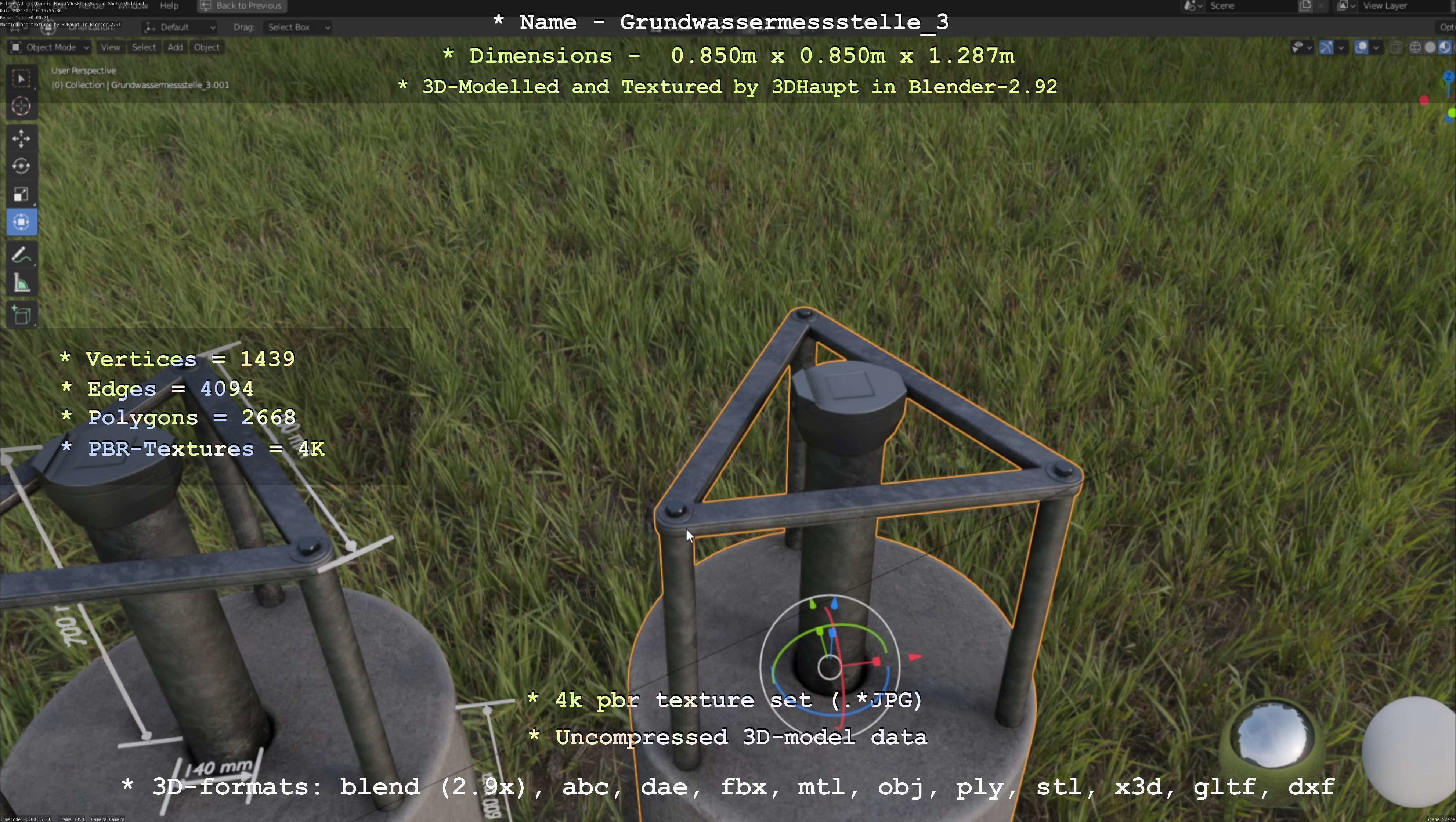 Groundwater monitoring well 3 version 2  Low-poly 3D model_142