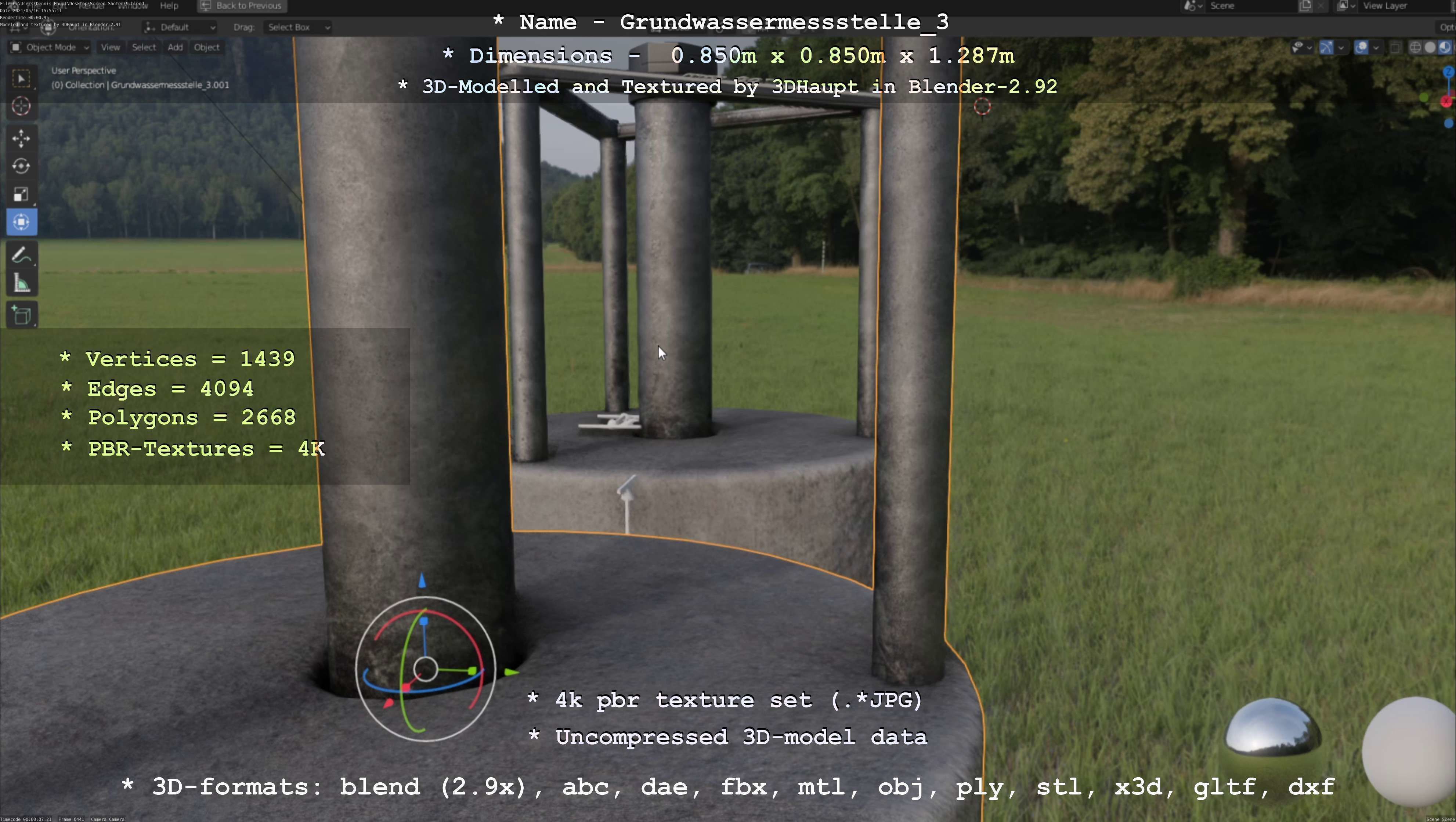 Groundwater monitoring well 3 version 2  Low-poly 3D model_128