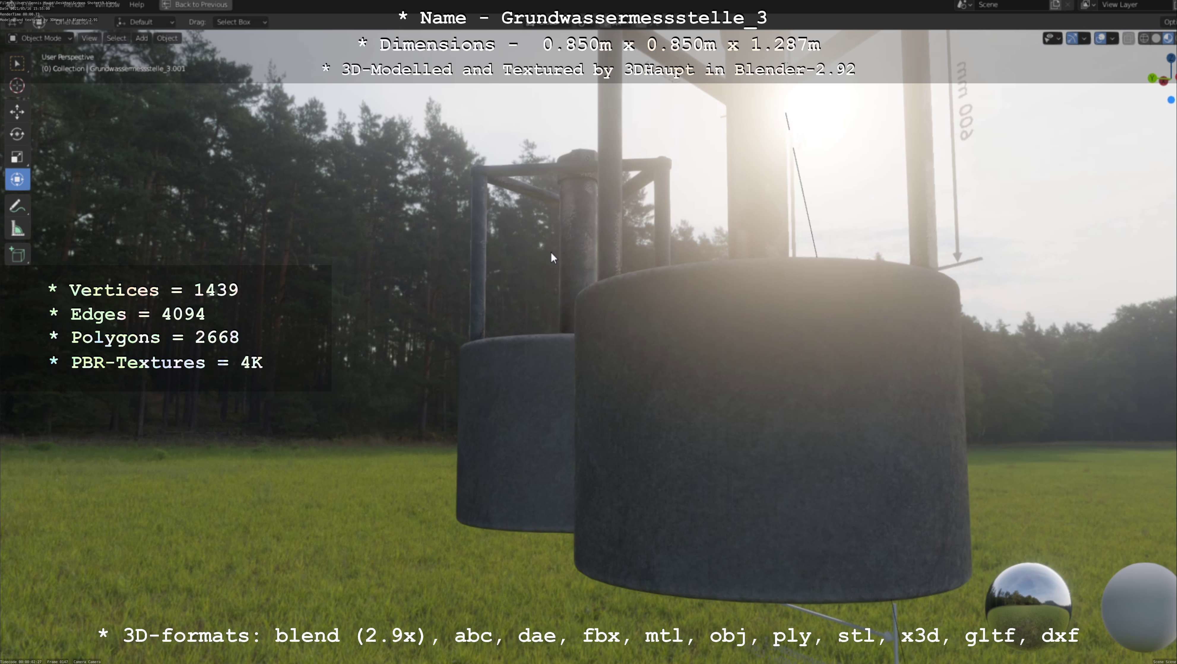 Groundwater monitoring well 3 version 2  Low-poly 3D model_121