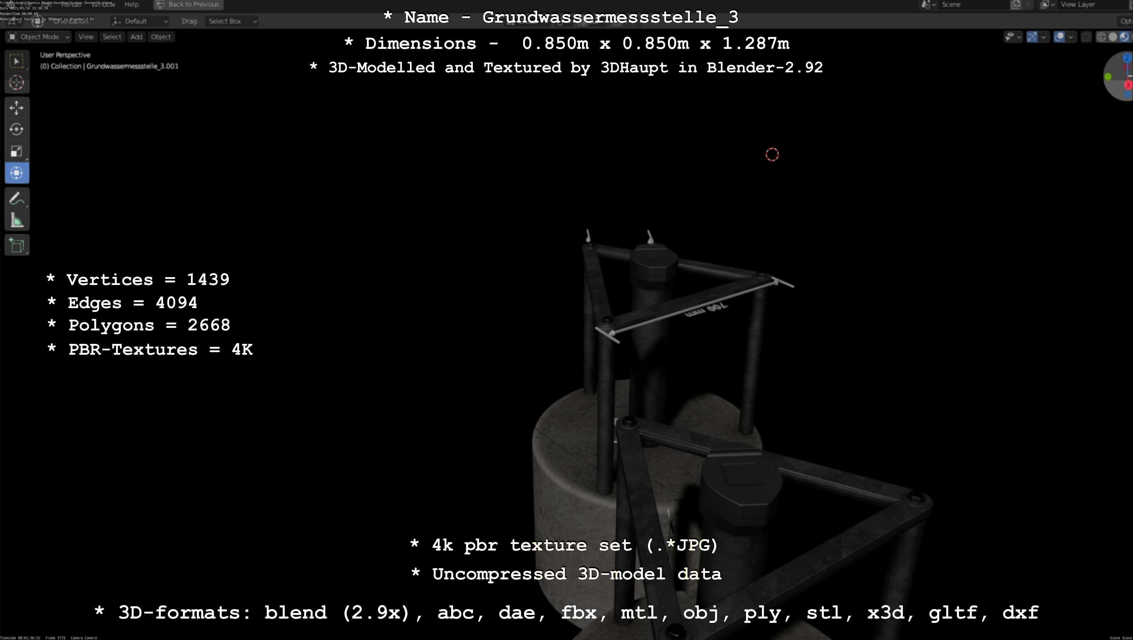 Groundwater monitoring well 3 version 2  Low-poly 3D model_102
