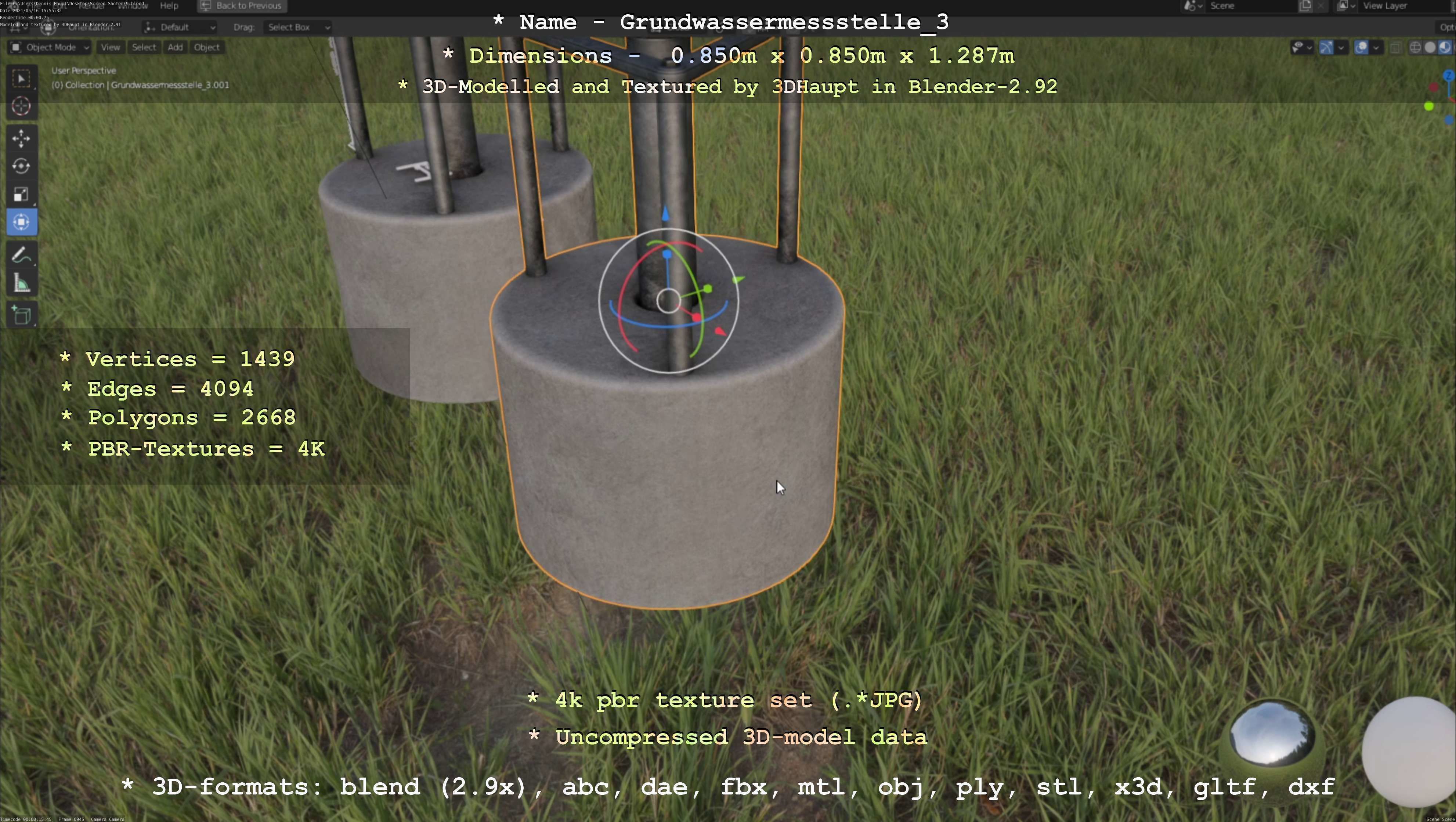 Groundwater monitoring well 3 version 2  Low-poly 3D model_140
