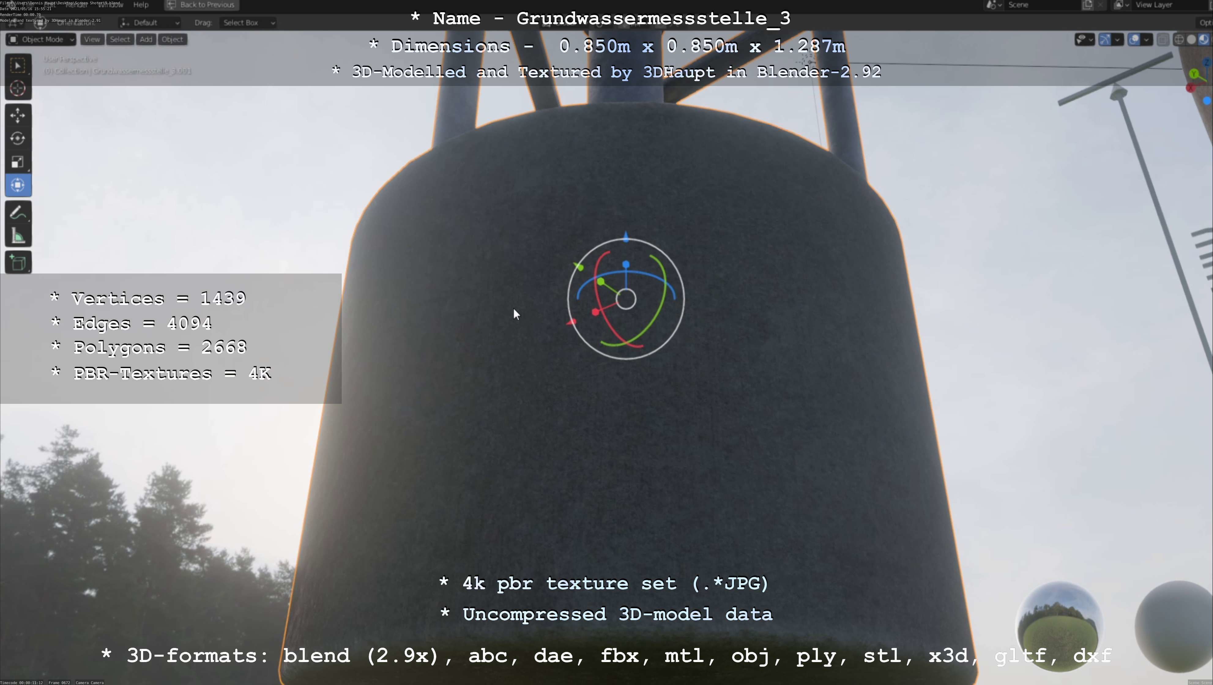 Groundwater monitoring well 3 version 2  Low-poly 3D model_133