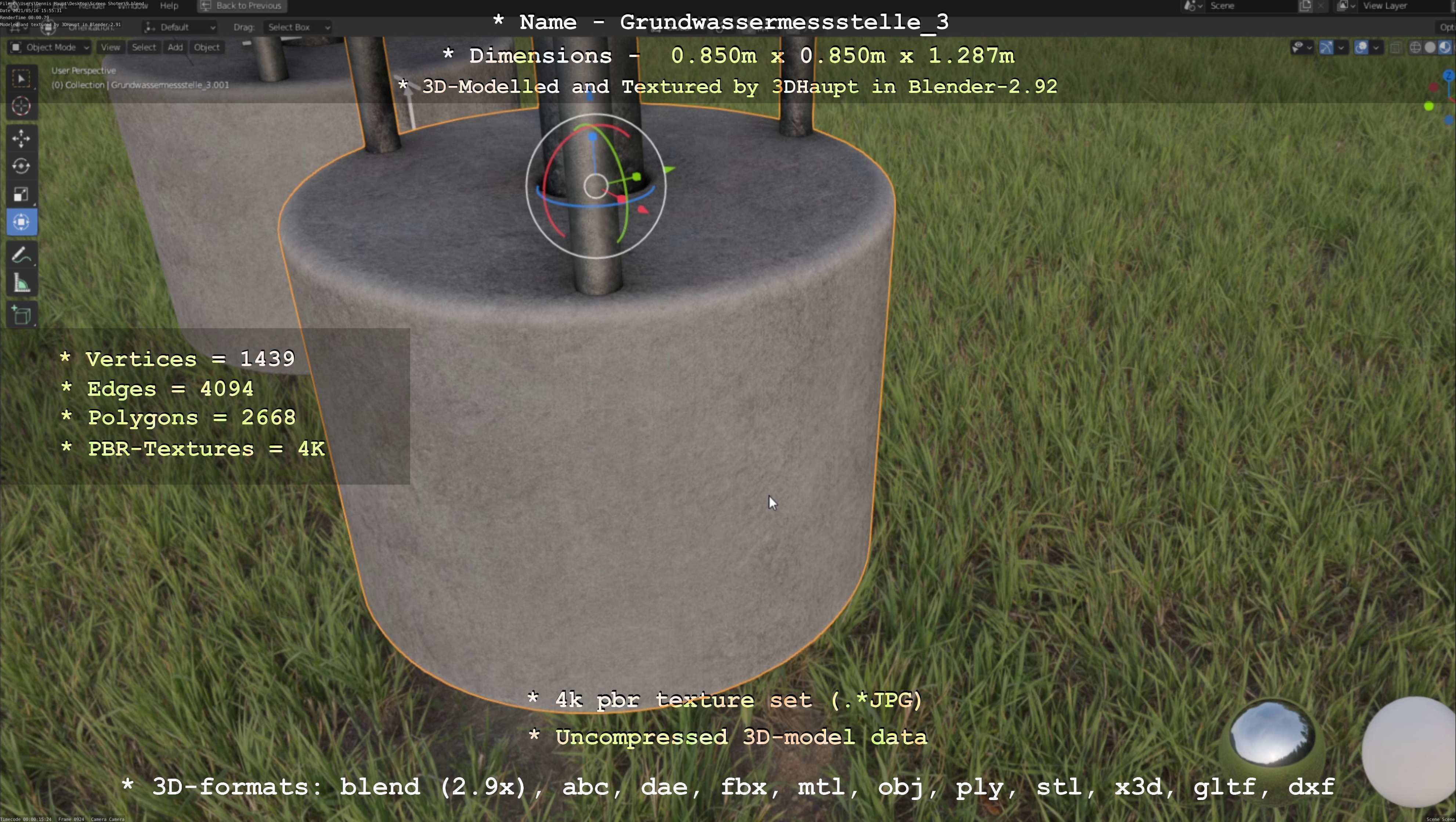 Groundwater monitoring well 3 version 2  Low-poly 3D model_139