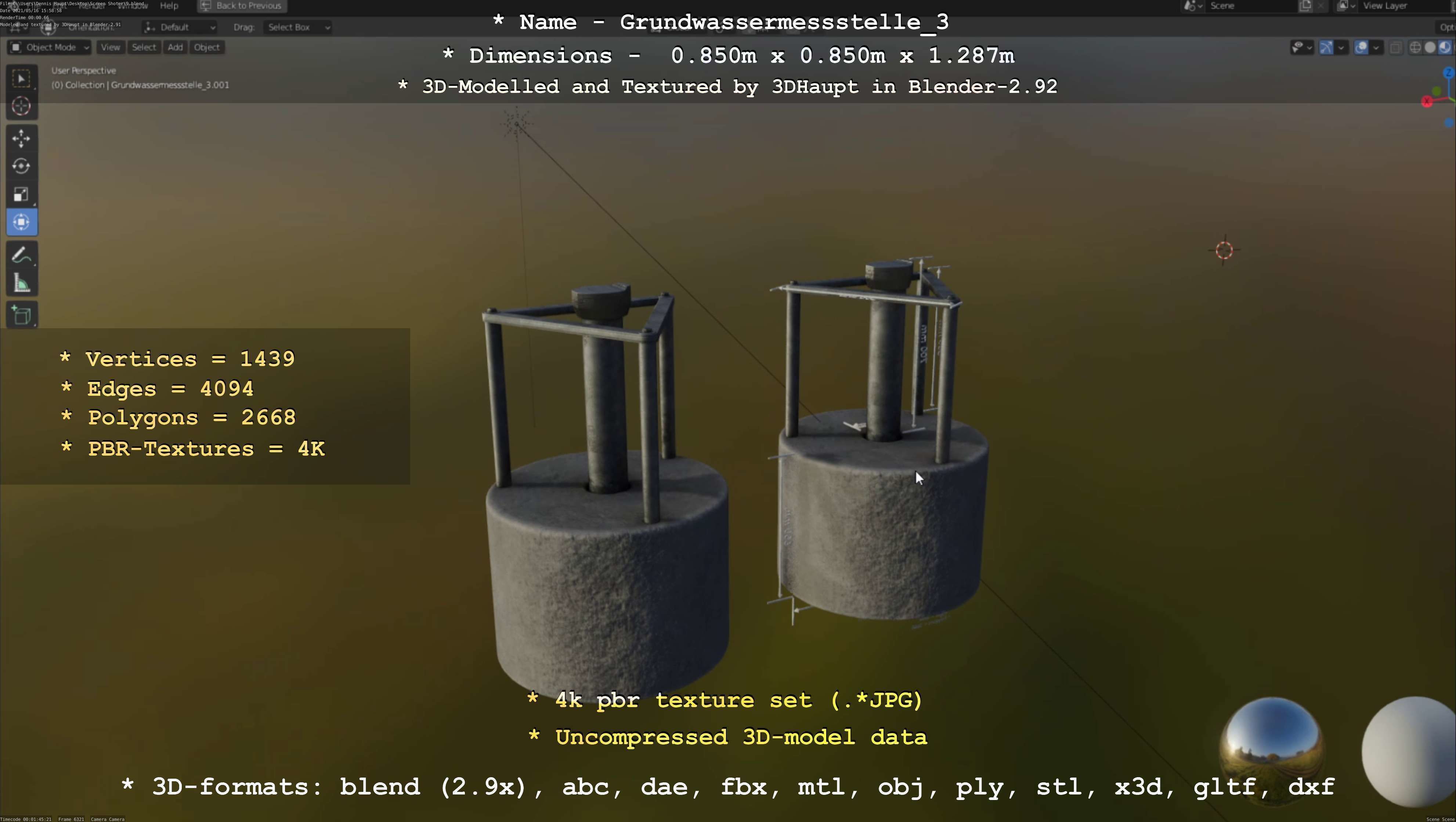 Groundwater monitoring well 3 version 2  Low-poly 3D model_116