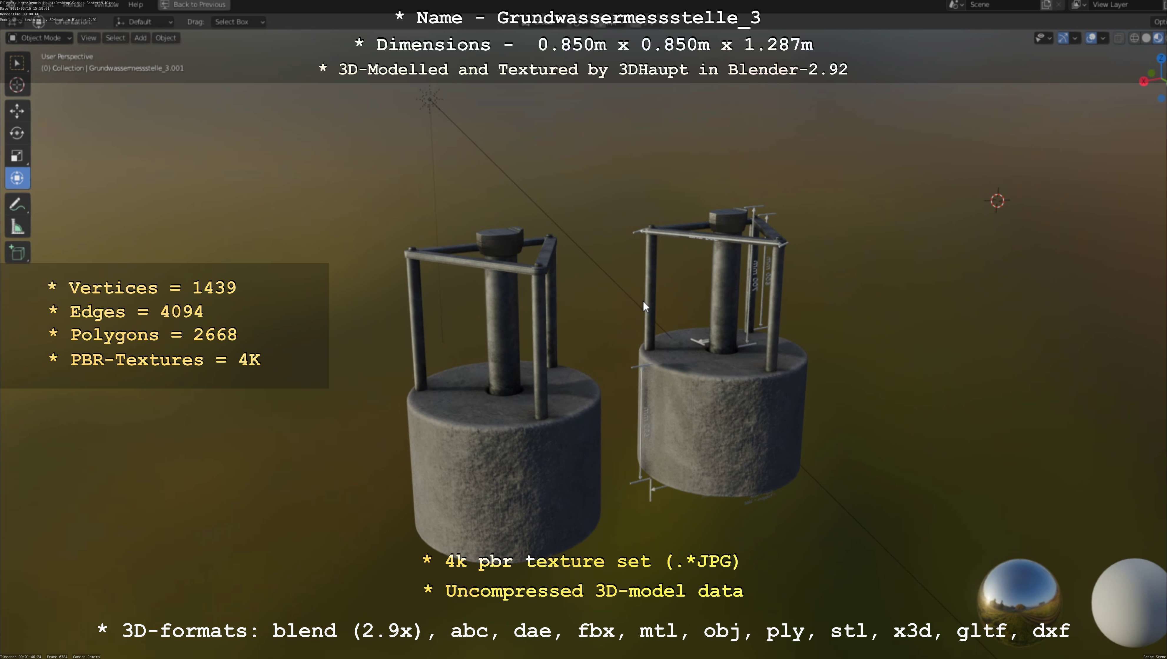 Groundwater monitoring well 3 version 2  Low-poly 3D model_117