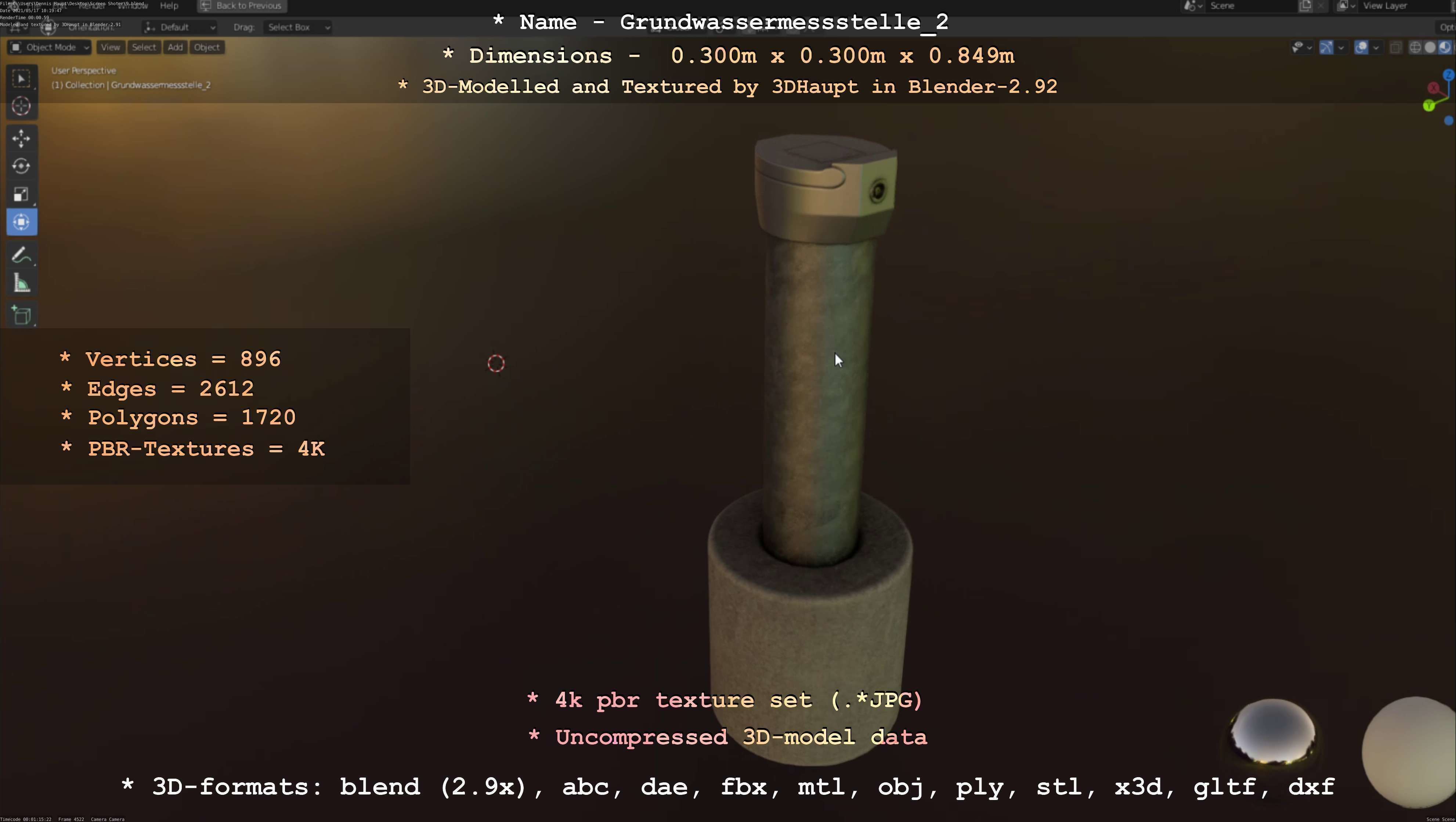 Groundwater monitoring well 2 version 2  Low-poly 3D model_109