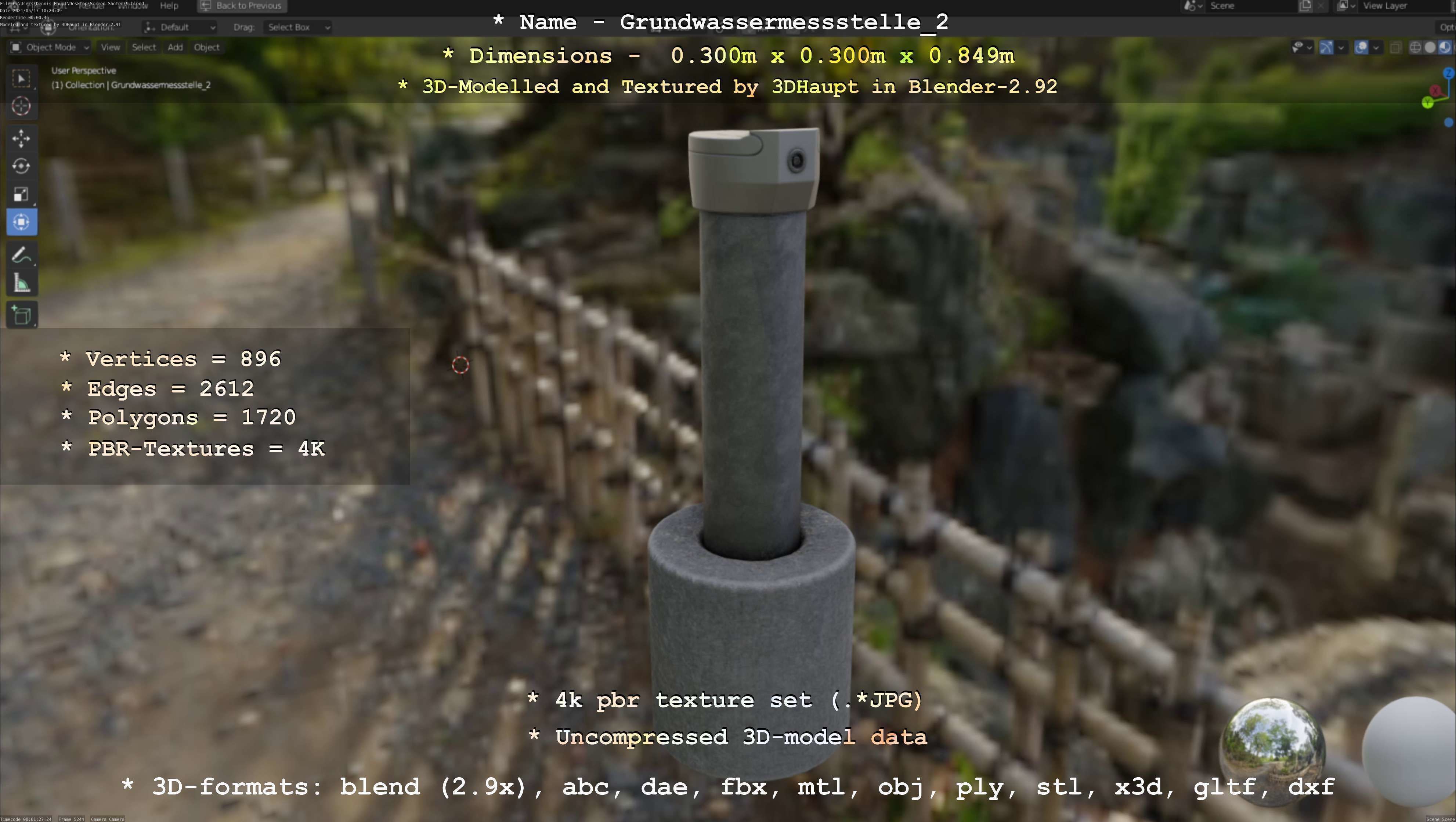 Groundwater monitoring well 2 version 2  Low-poly 3D model_125