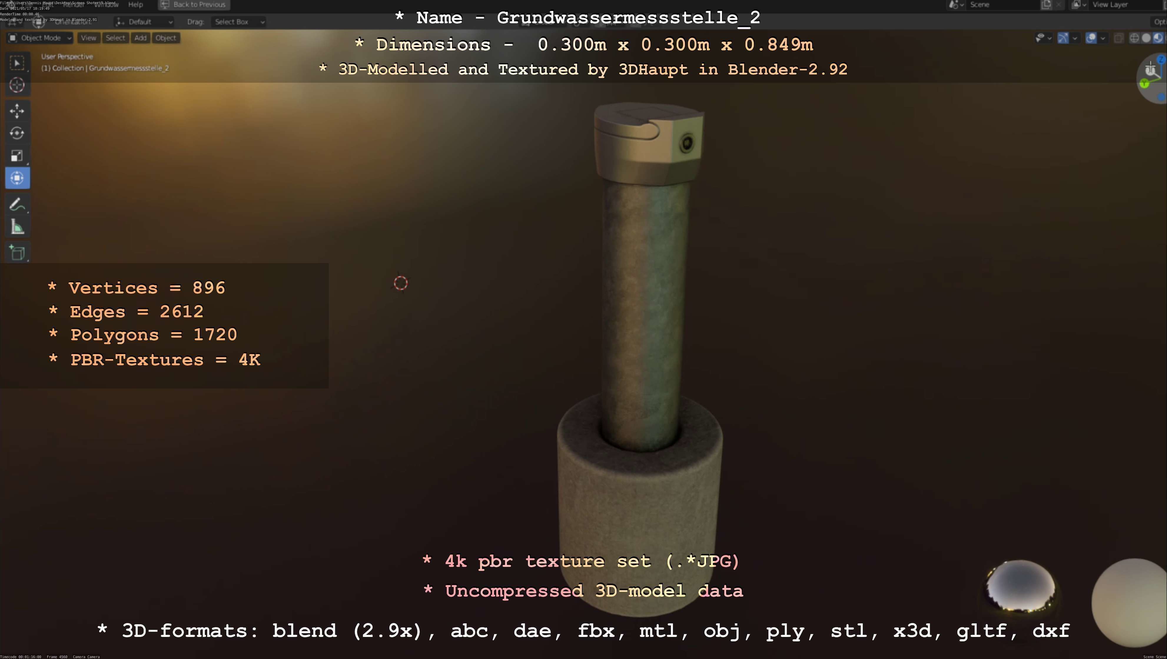 Groundwater monitoring well 2 version 2  Low-poly 3D model_115