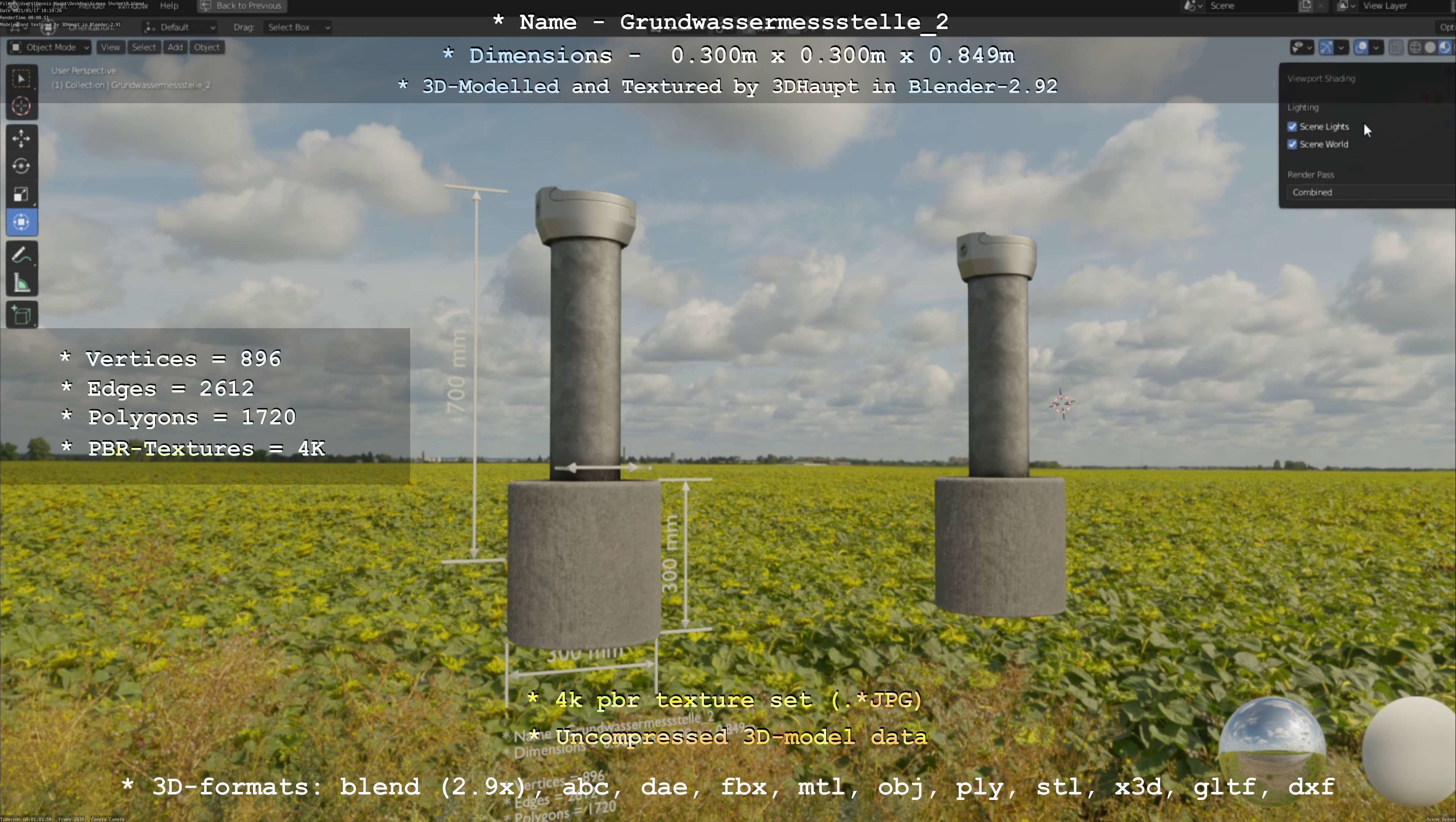 Groundwater monitoring well 2 version 2  Low-poly 3D model_100