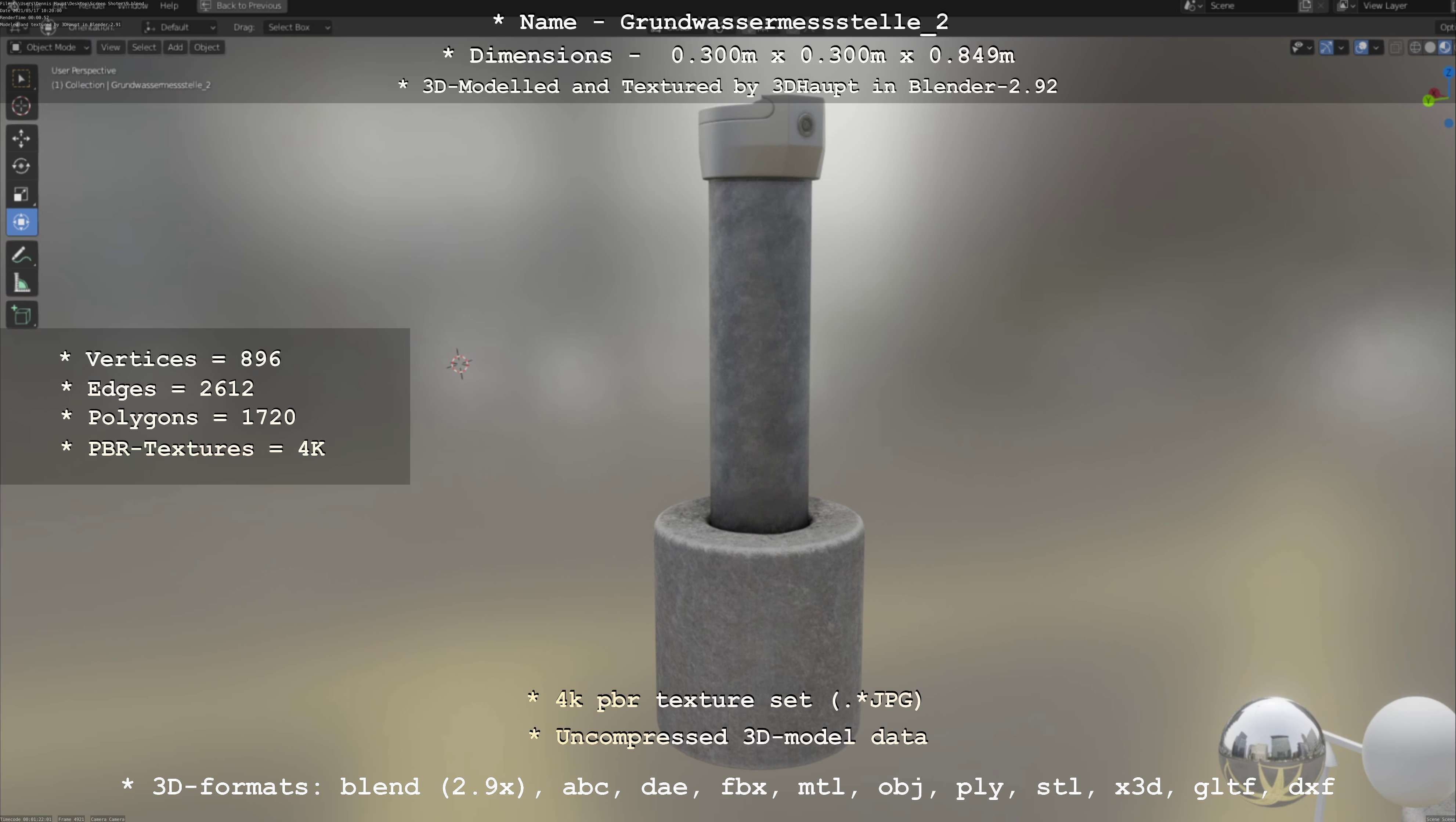Groundwater monitoring well 2 version 2  Low-poly 3D model_122