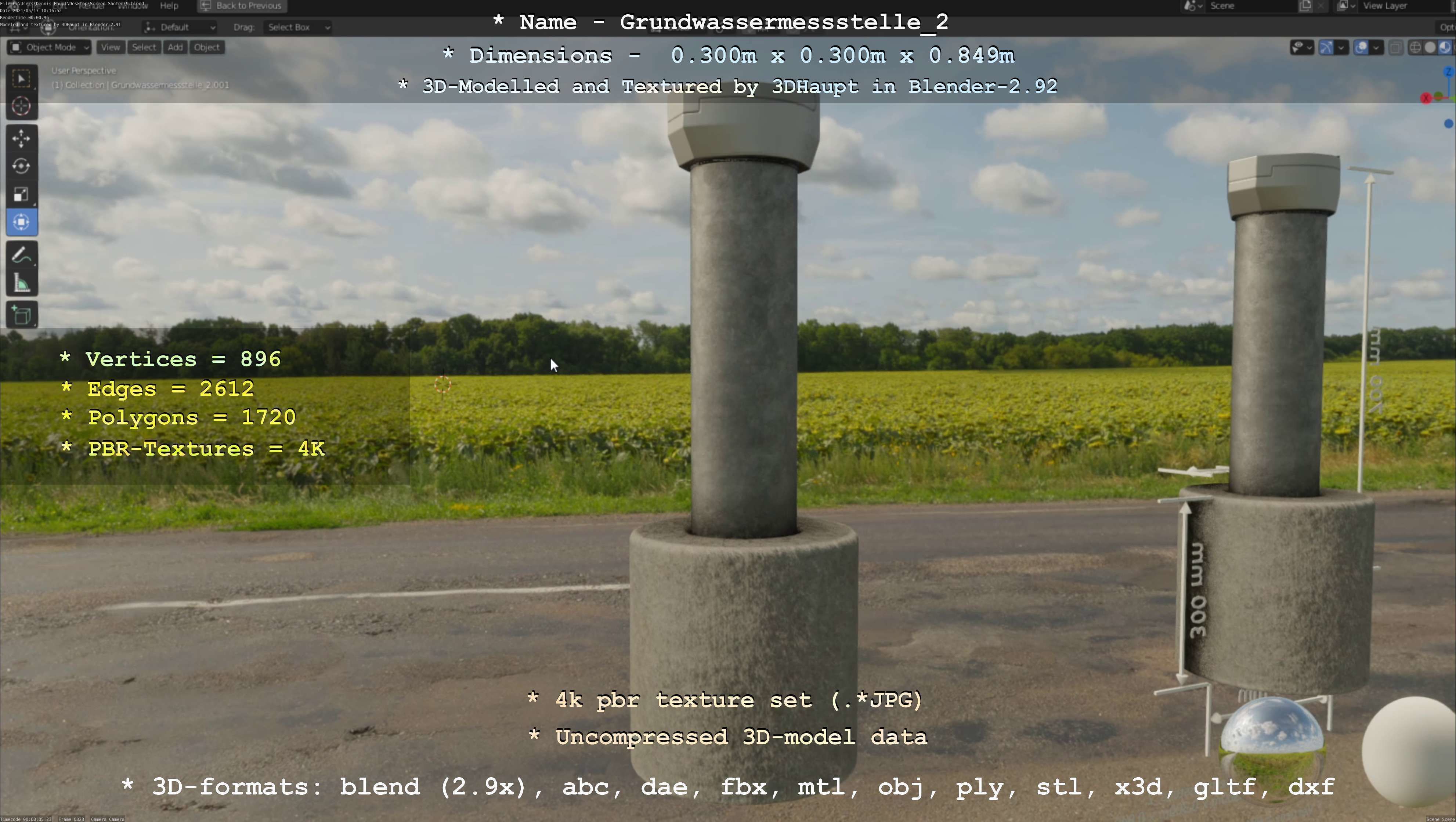 Groundwater monitoring well 2 version 2  Low-poly 3D model_129