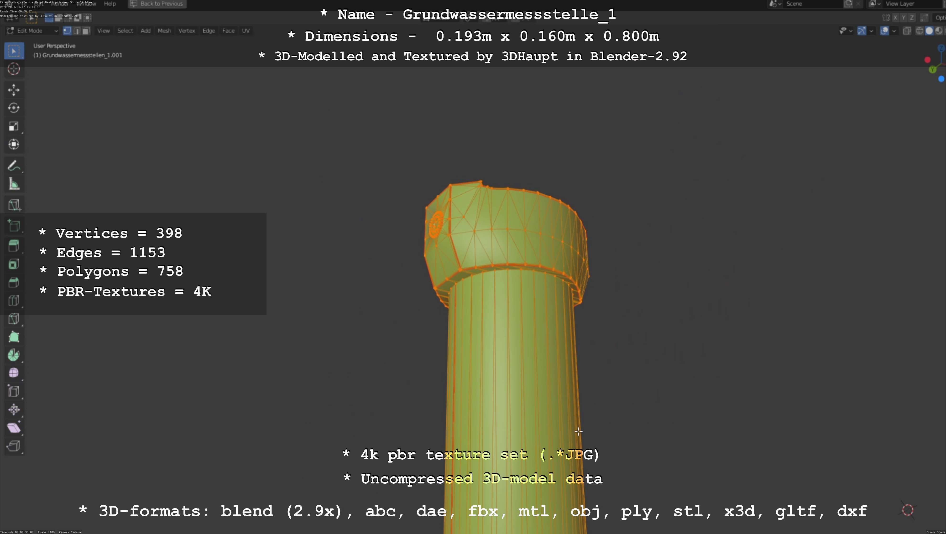 Groundwater monitoring well 1 version 2  Low-poly 3D model_100