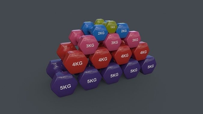 PBR 1-5KG Women Hexagon Dumbbell V1 Low-poly 3D model