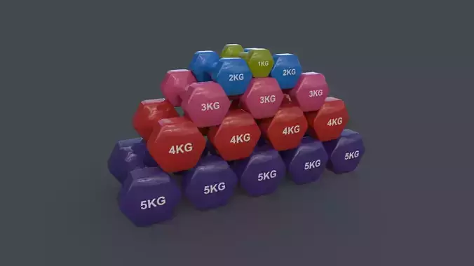 PBR 1-5KG Women Hexagon Dumbbell V1 Low-poly 3D model