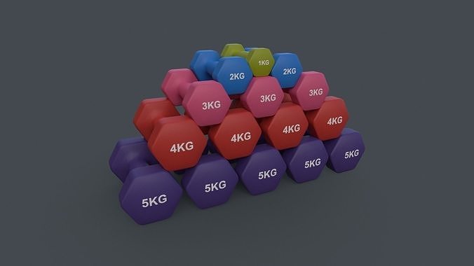 PBR 1-5KG Women Hexagon Dumbbell V2 - Neoprene Coated Low-poly 3D model