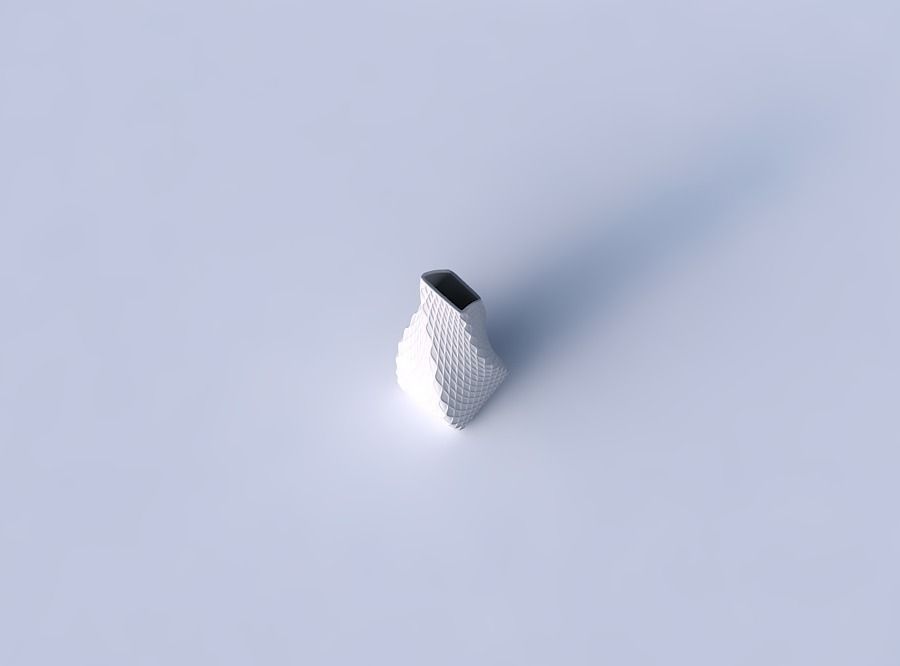 Vase twisted top bent rectangle with diagonal grid dents 3D print model_2