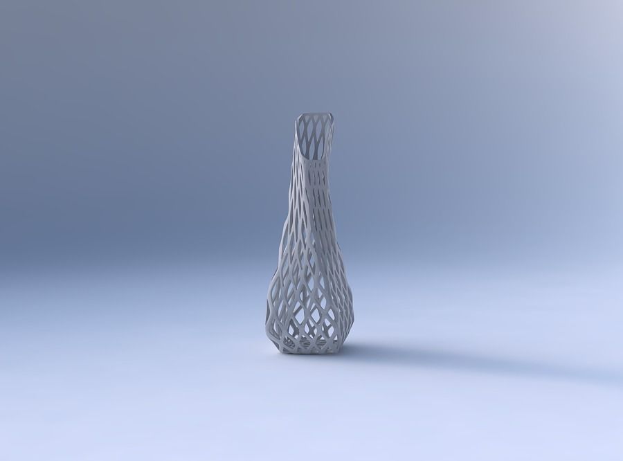 Vase twisted top bent rectangle 2 with diagonal grid lattice 3D print model_4