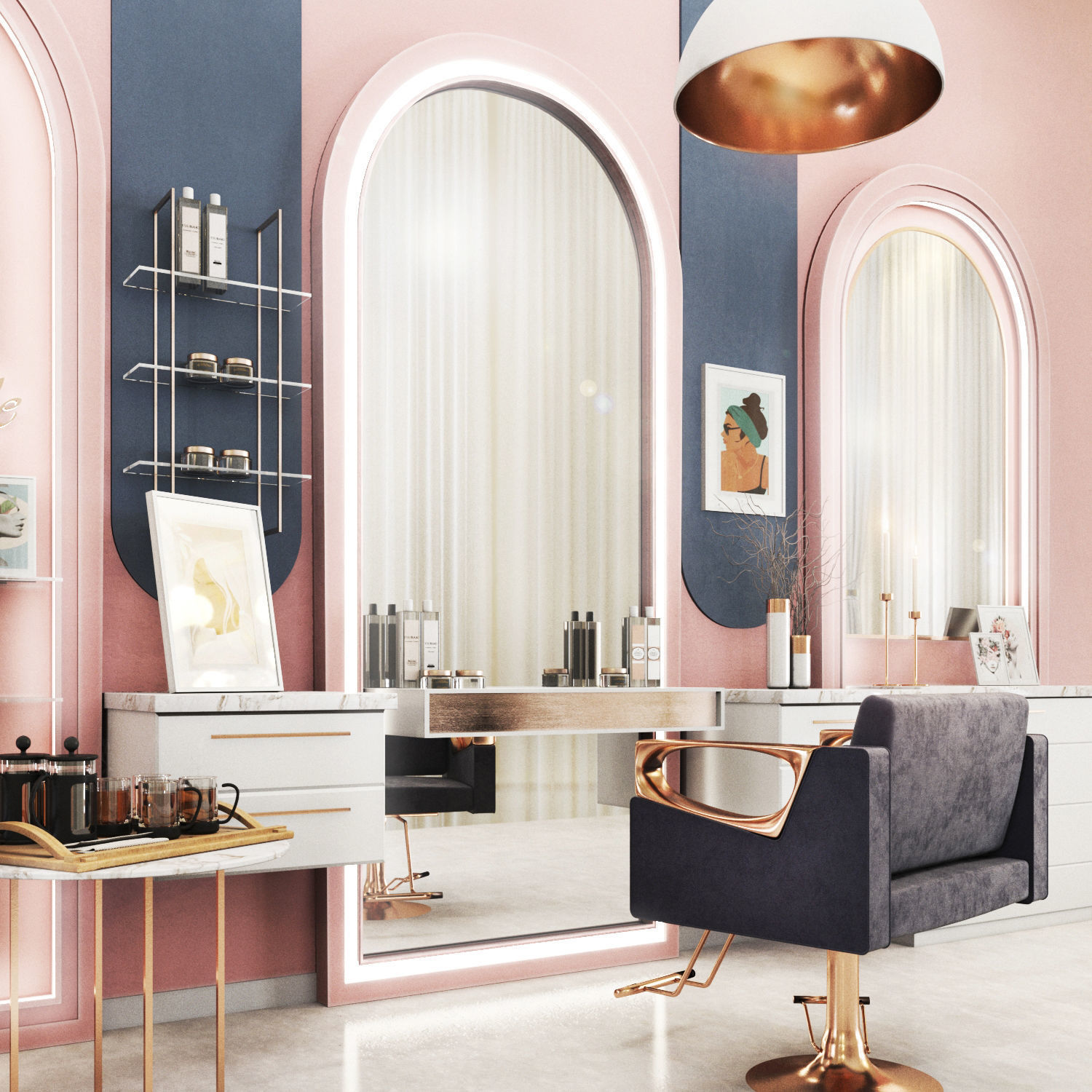 BeautySalon01 beauty salon with walls and gold accents Low-poly 3D model_1