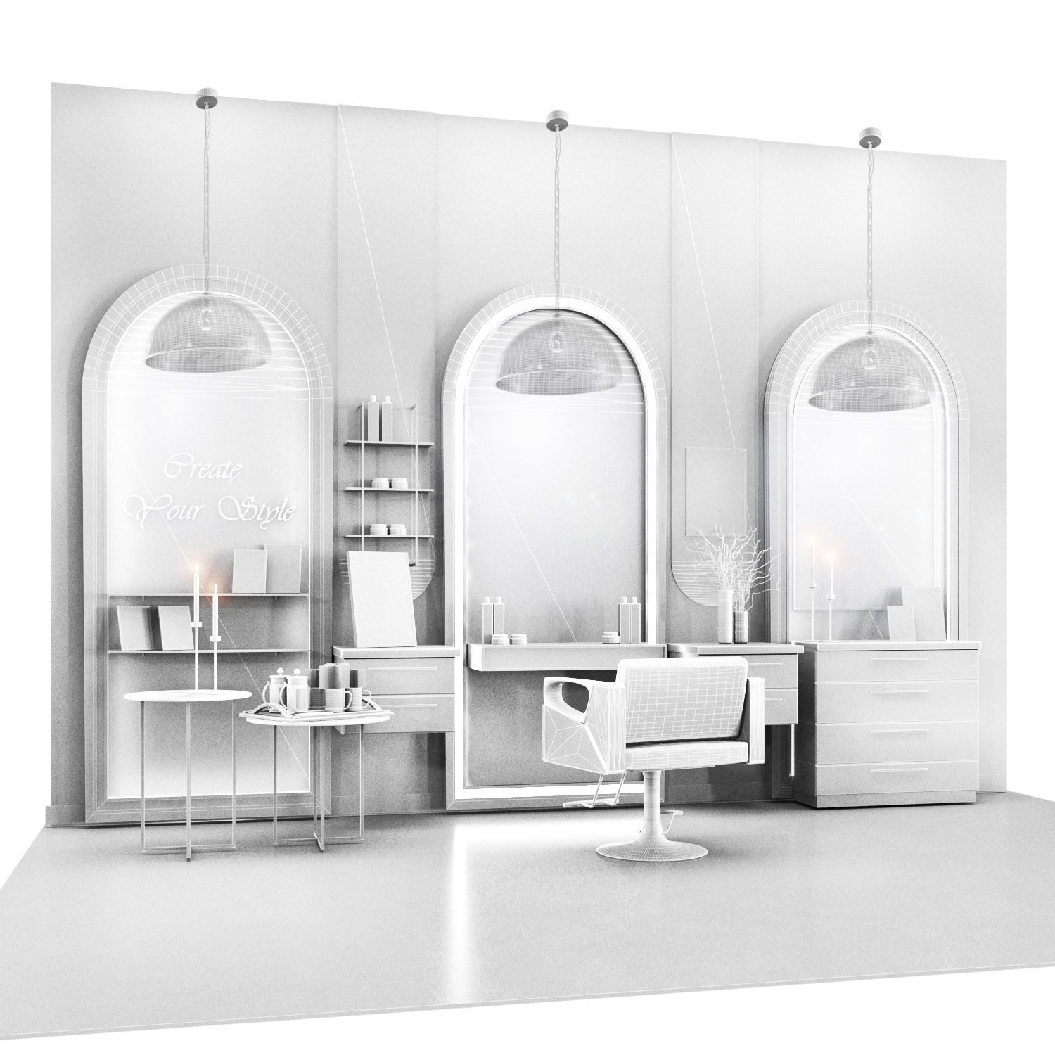 BeautySalon01 beauty salon with walls and gold accents Low-poly 3D model_3