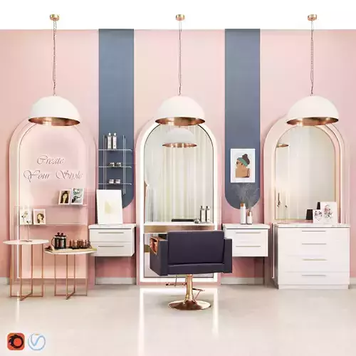 BeautySalon01 beauty salon with walls and gold accents Low-poly 3D model