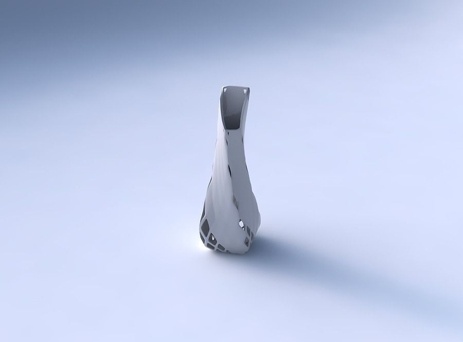 Vase twisted top bent rectangle 2 with diagonal grid lattice 2 3D print model_3