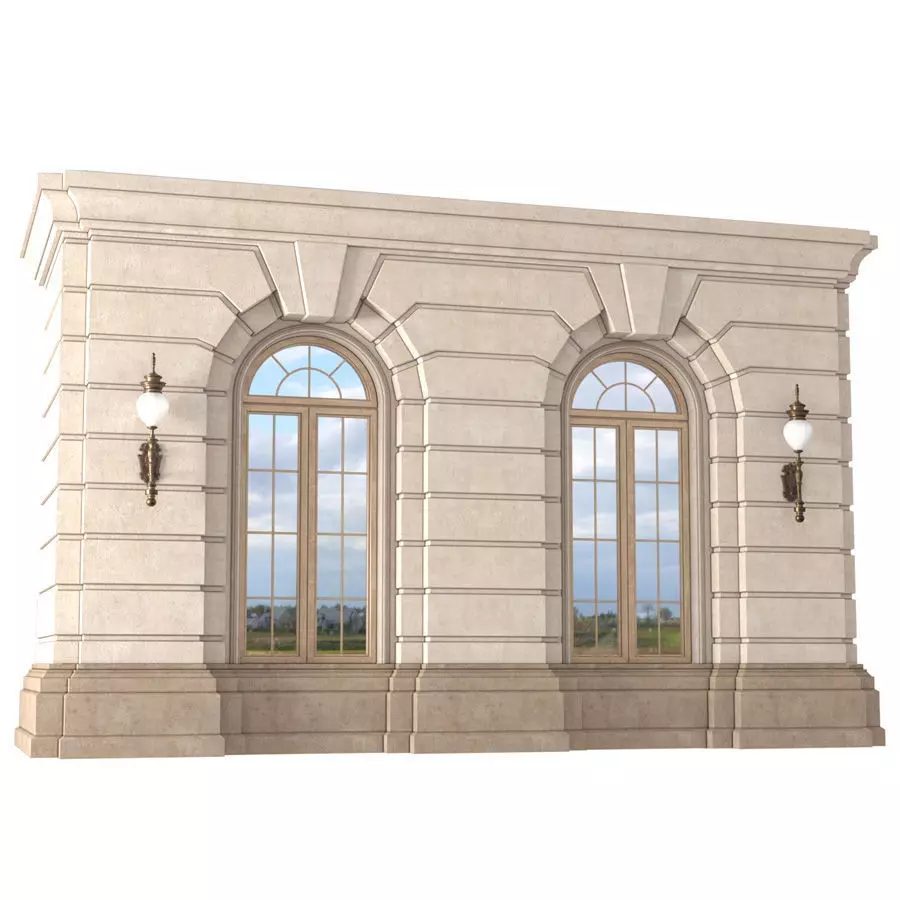Arched rusticated facade Wall window arch 3D model_0