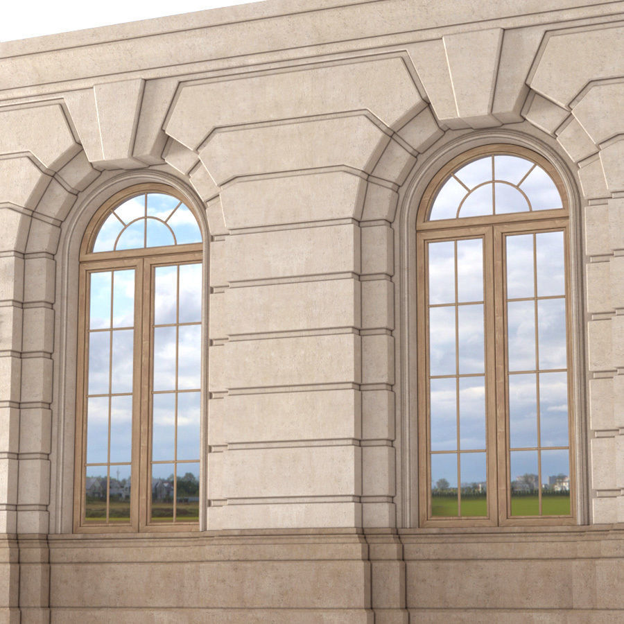 Arched rusticated facade Wall window arch 3D model_1