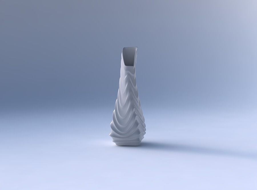 Vase twisted top bent rectangle 2 with curved horizontal wavy... 3D print model_4