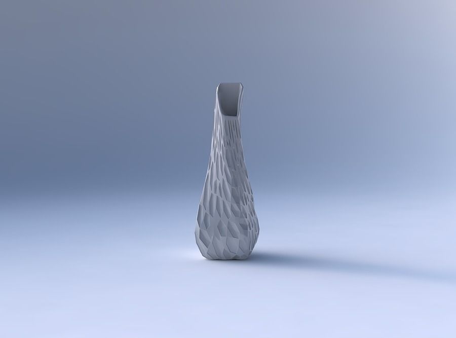 Vase twisted top bent rectangle 2 with crystal dents 3D print model_4