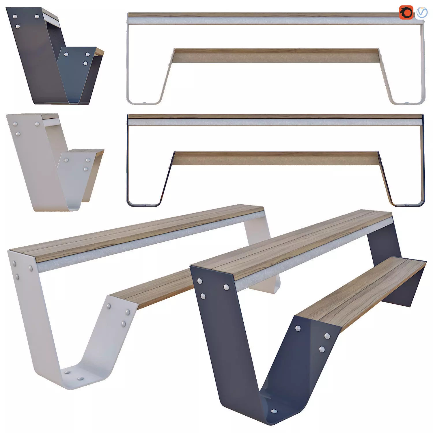 Multi-functional city bench 3D model